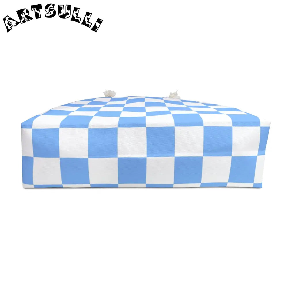 JAKKOUTTHEBXX Checkerboard White and Light Blue Weekender Bag