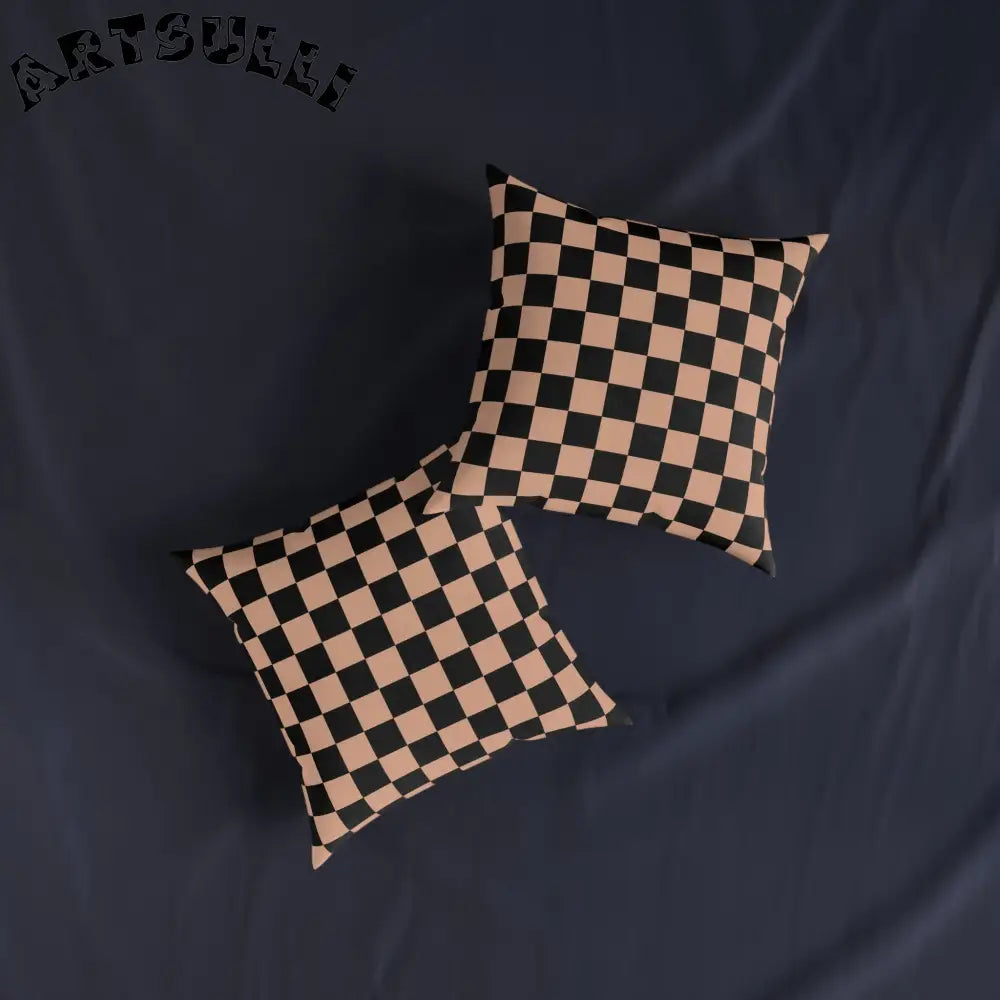 JAKKOUTTHEBXX Checkerboard Soft Orange and Black Square Pillow