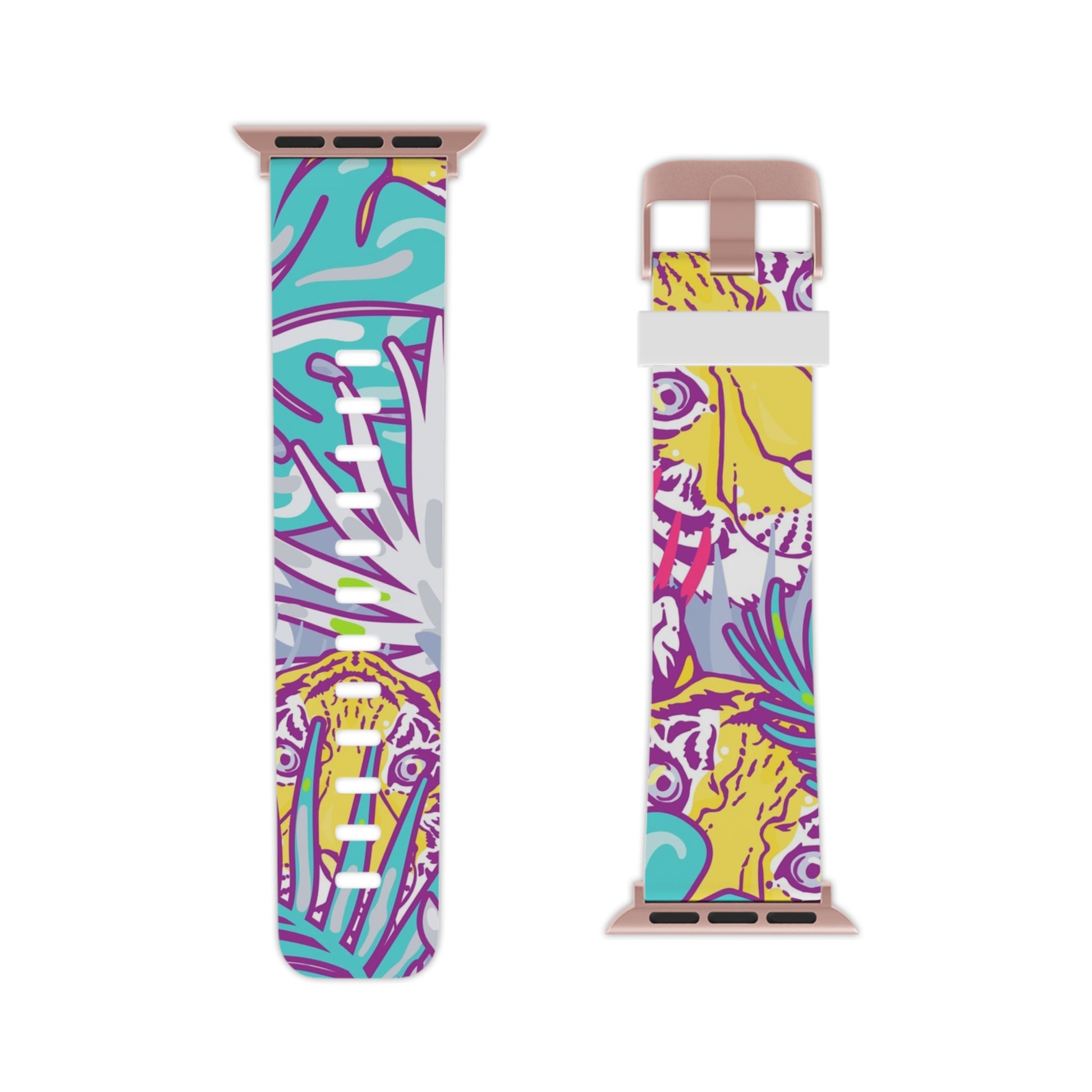 Tropical Floral Tigers Torquise and Purple Watch Band for Apple Watch, Artsulli - Art is Long, Life is Short, Accessories, , , , , , , 