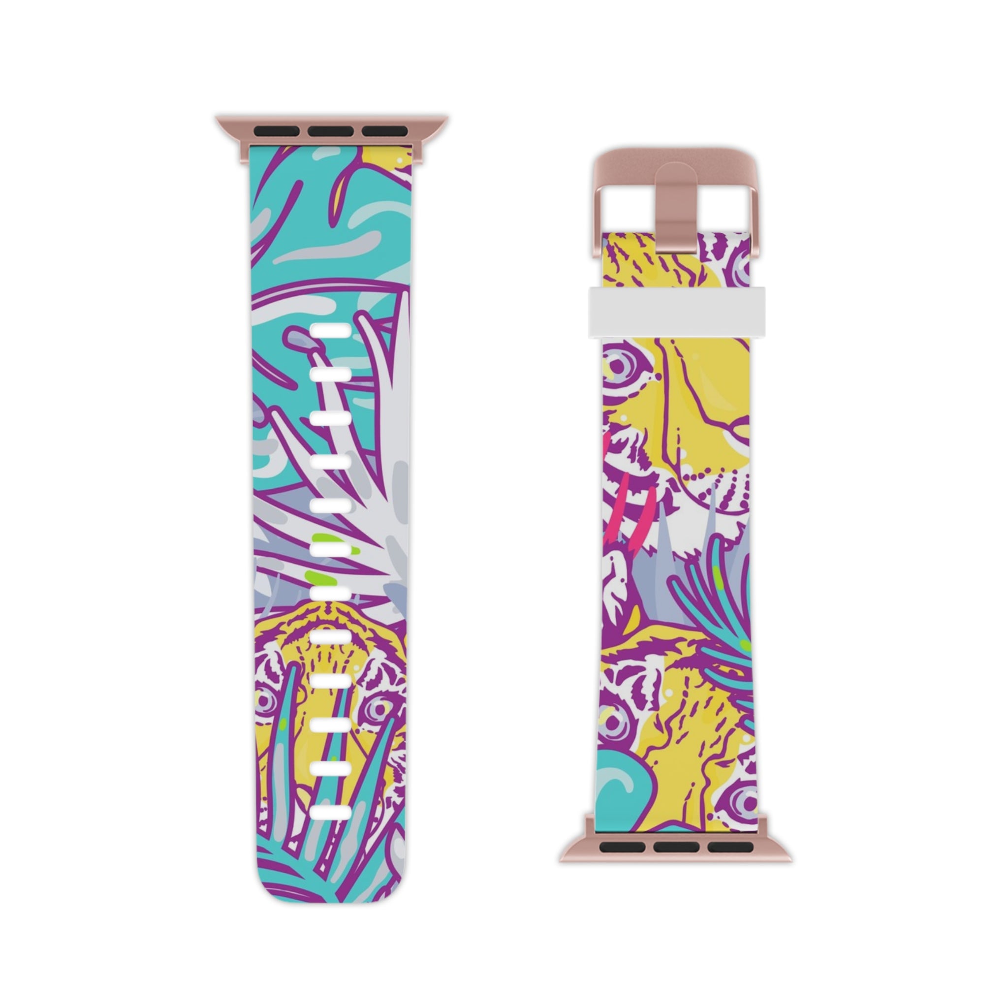 Tropical Floral Tigers Torquise and Purple Watch Band for Apple Watch, Artsulli - Art is Long, Life is Short, Accessories, , , , , , , 