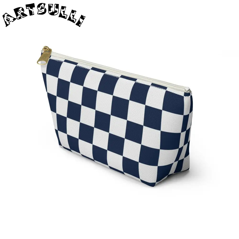 JAKKOUTTHEBXX Checkerboard White and Navy Blue Accessory Pouch w