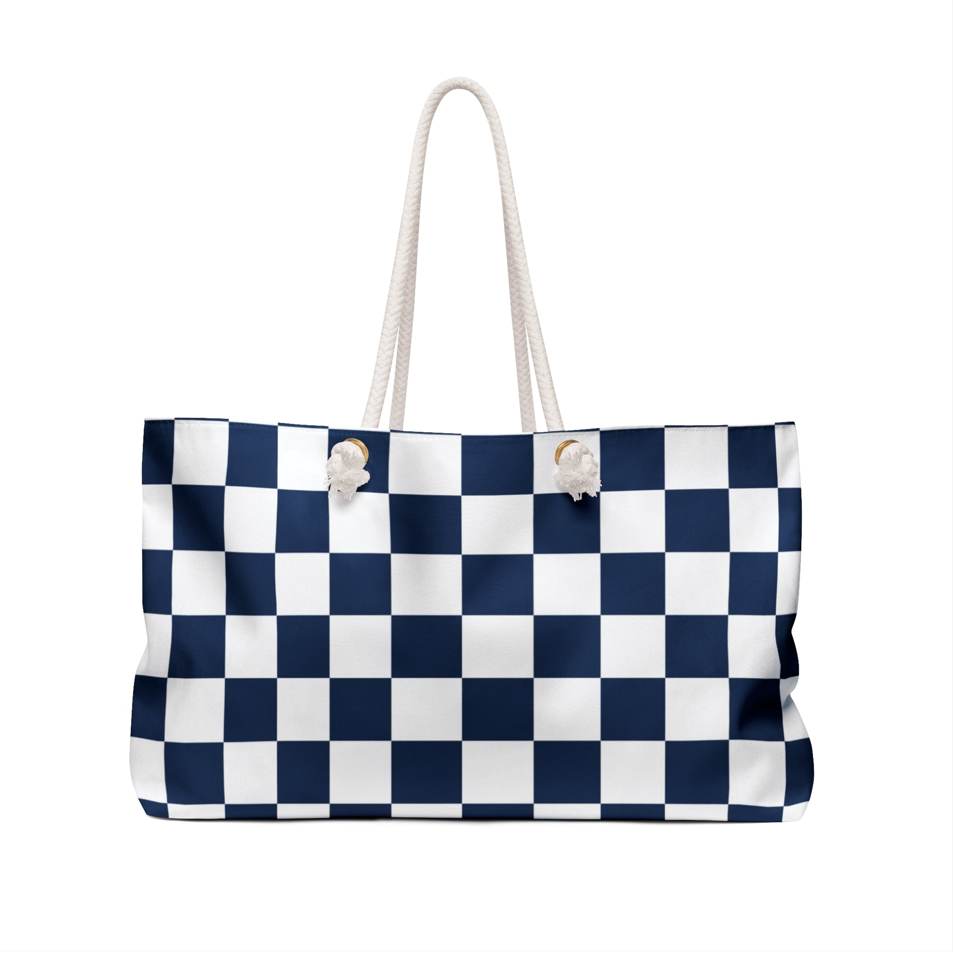 Checkerboard White and Navy Blue Weekender Bag, Artsulli - Art is Long, Life is Short, Bags, , , , , , , 