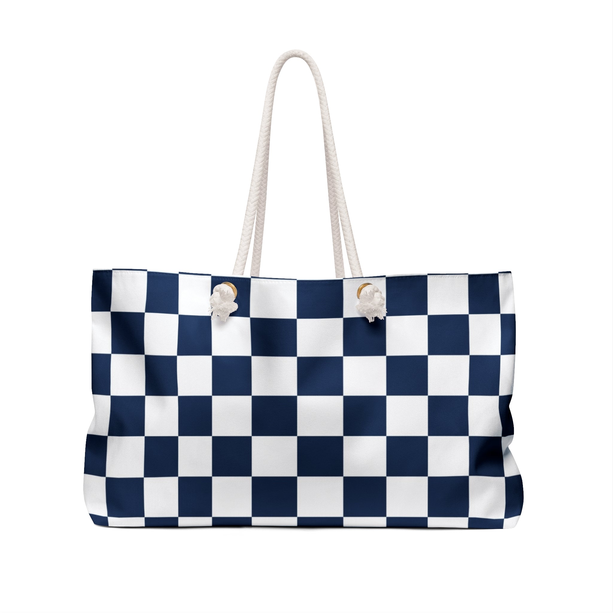 Checkerboard White and Navy Blue Weekender Bag, Artsulli - Art is Long, Life is Short, Bags, , , , , , , 