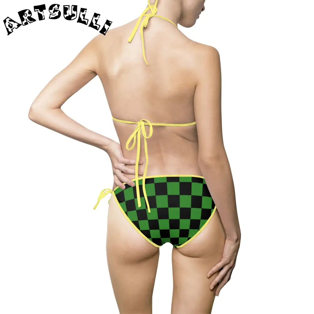 JAKKOUTTHEBXX Checkerboard Green and Black Women’s Bikini Swimsuit