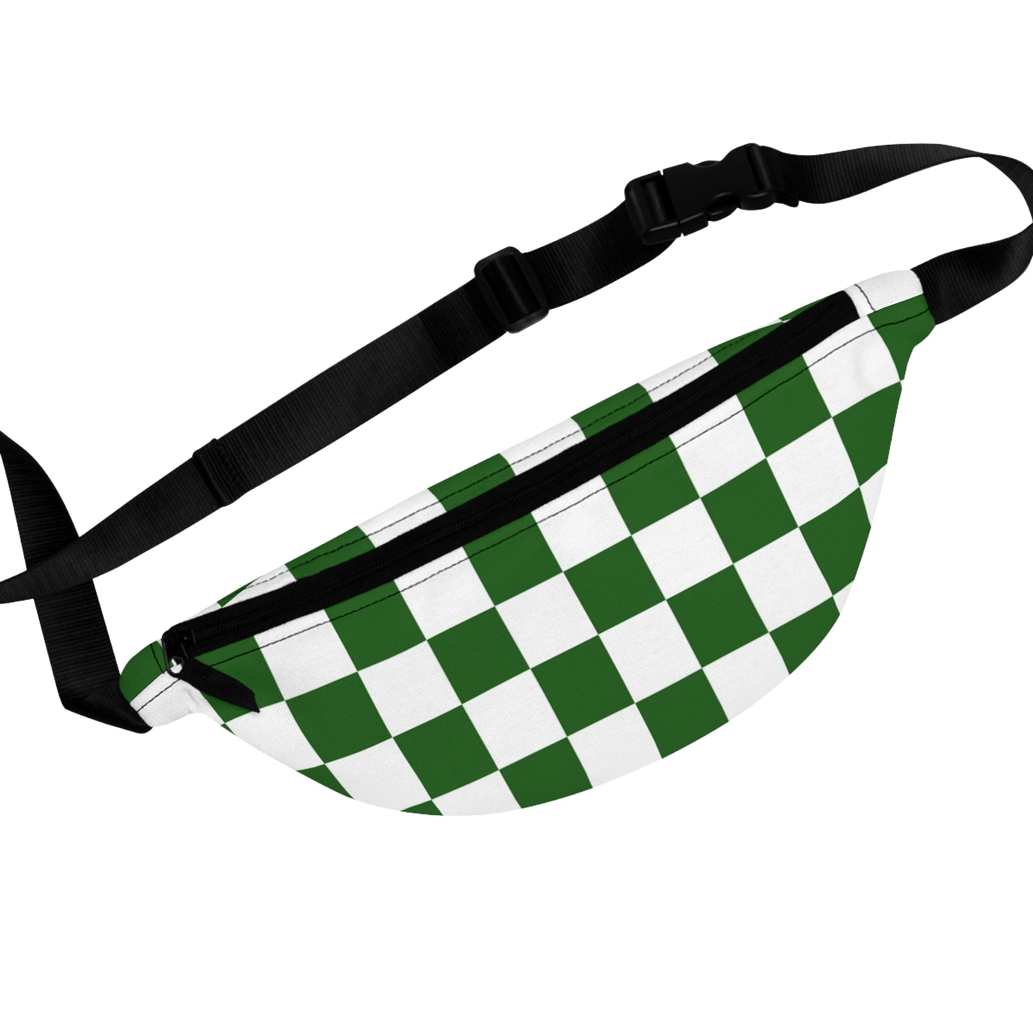 Checkerboard White and Dark Green Fanny Pack, Artsulli - Art is Long, Life is Short, Bags, Size, One size, , , , , 19755889726869800300