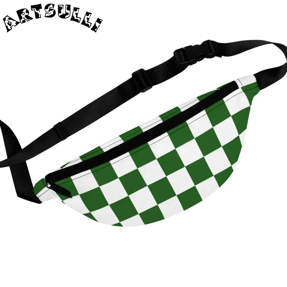 JAKKOUTTHEBXX Checkerboard White and Dark Green Fanny Pack