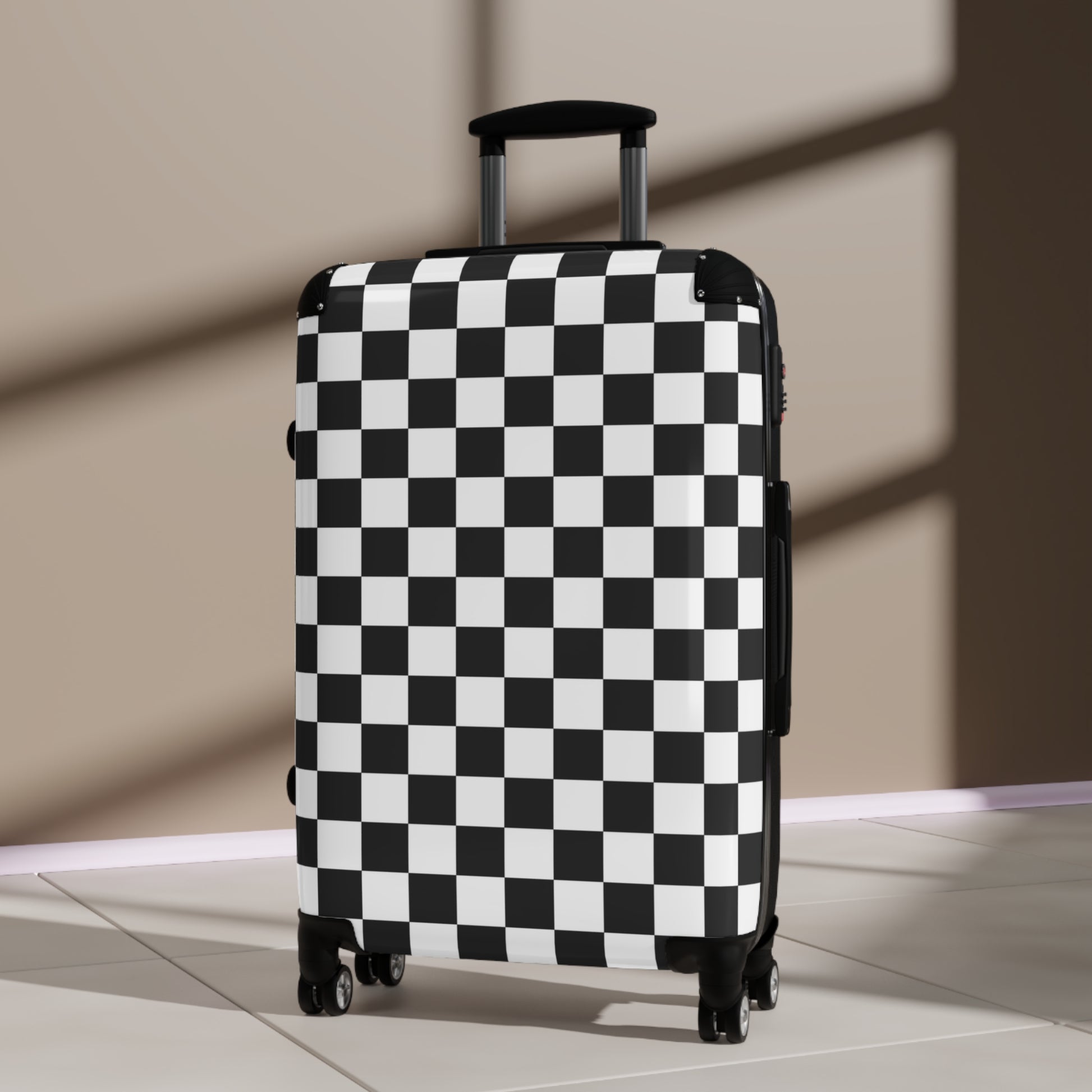Checkerboard White and Black Suitcase, Artsulli - Art is Long, Life is Short, Bags, , , , , , , 