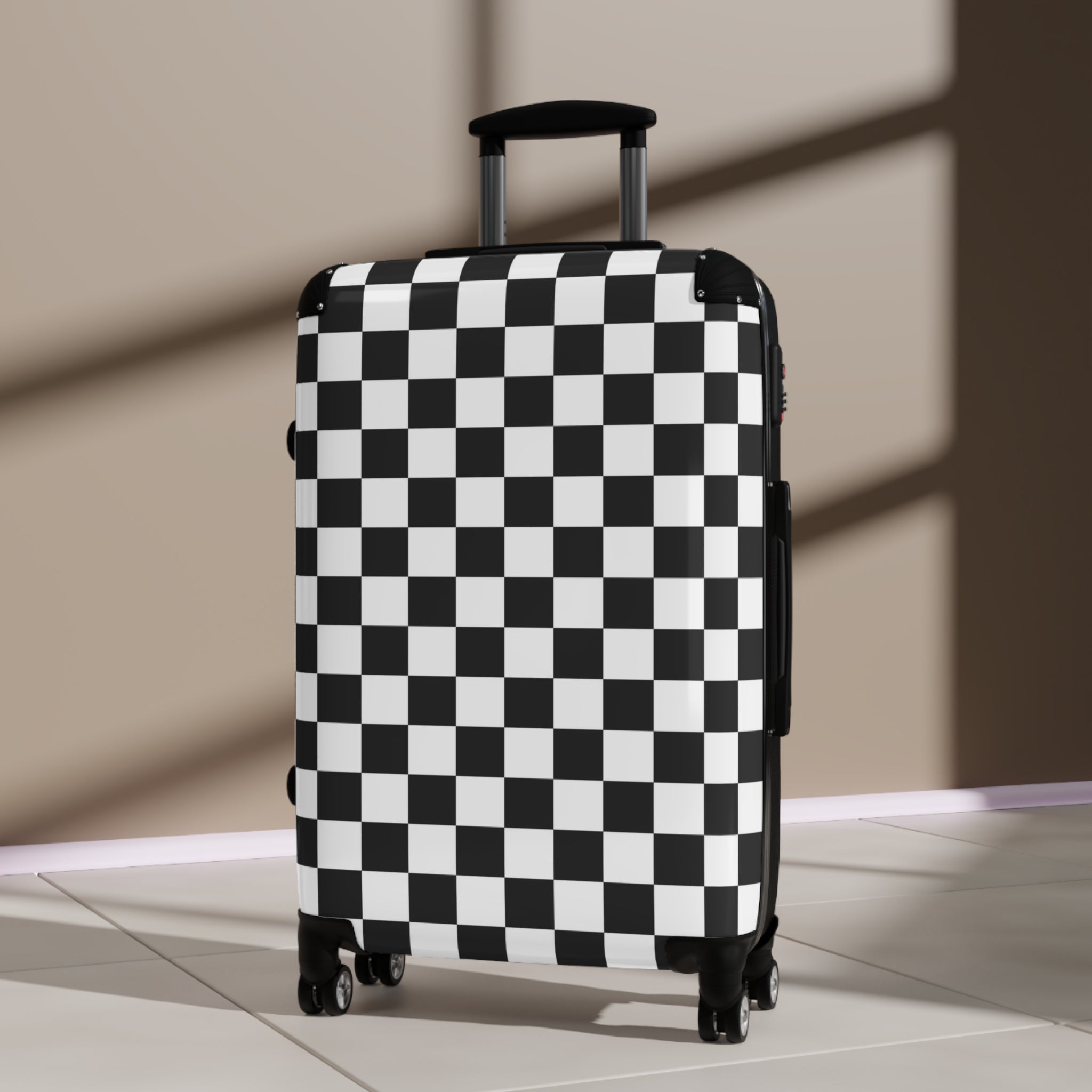 Checkerboard White and Black Suitcase, Artsulli - Art is Long, Life is Short, Bags, , , , , , , 