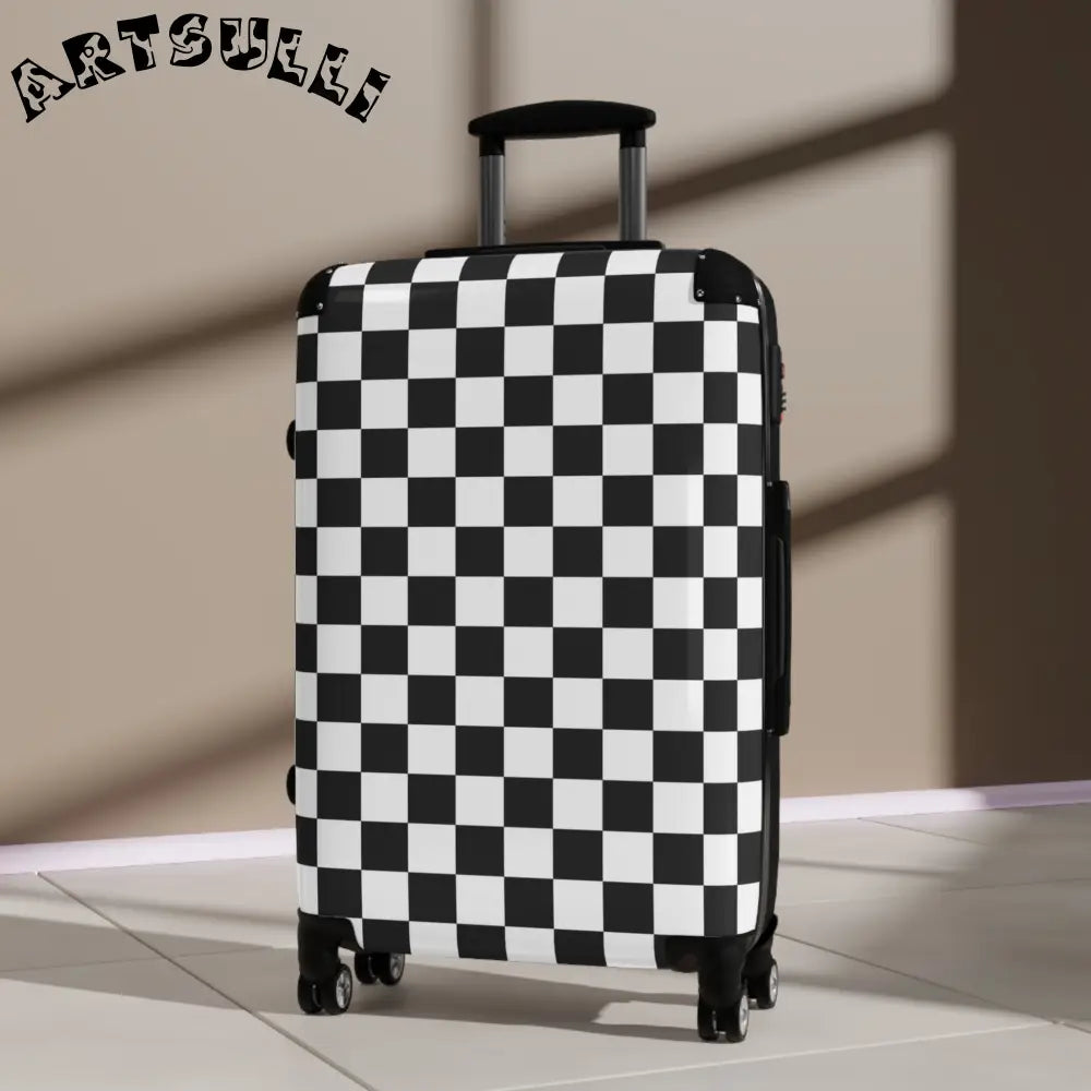 JAKKOUTTHEBXX Checkerboard White and Black Suitcase JAKKOUTTHEBXX