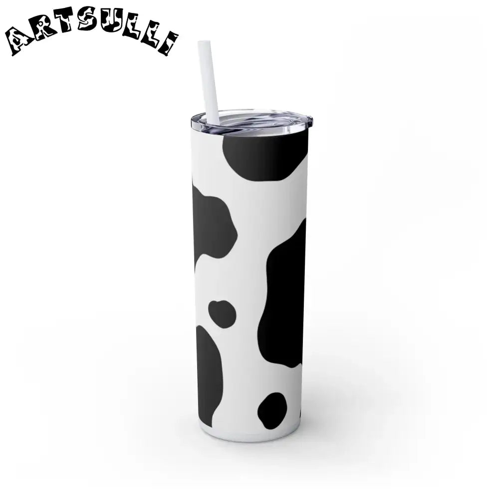 JAKKOUTTHEBXX White cow print skinny tumbler with clear lid