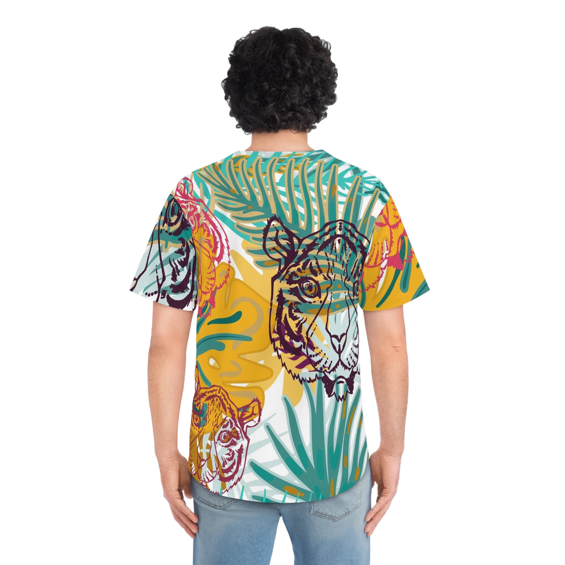 Tropical Jungle Tigers Brown and Green Men's Baseball Jersey (AOP), Artsulli - Art is Long, Life is Short, All Over Prints, , , , , , , 