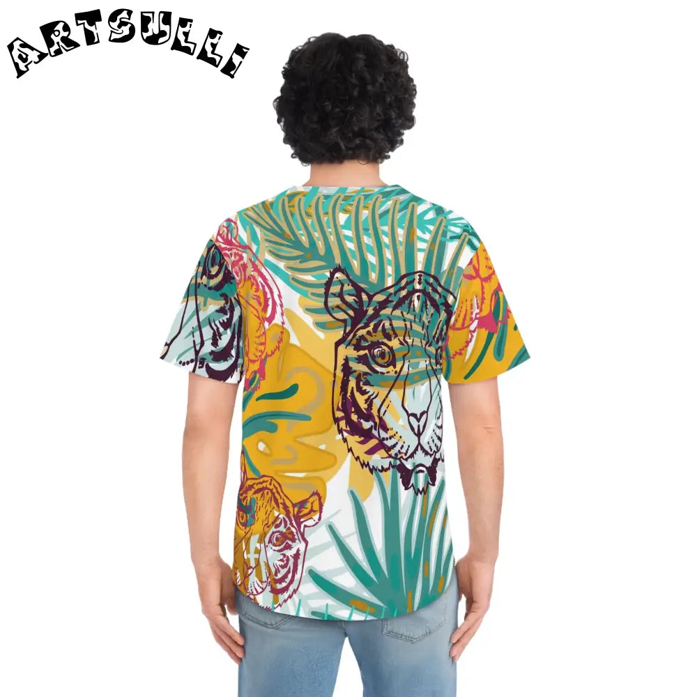 JAKKOUTTHEBXX Tropical Jungle Tigers Brown and Green Men’s Baseball