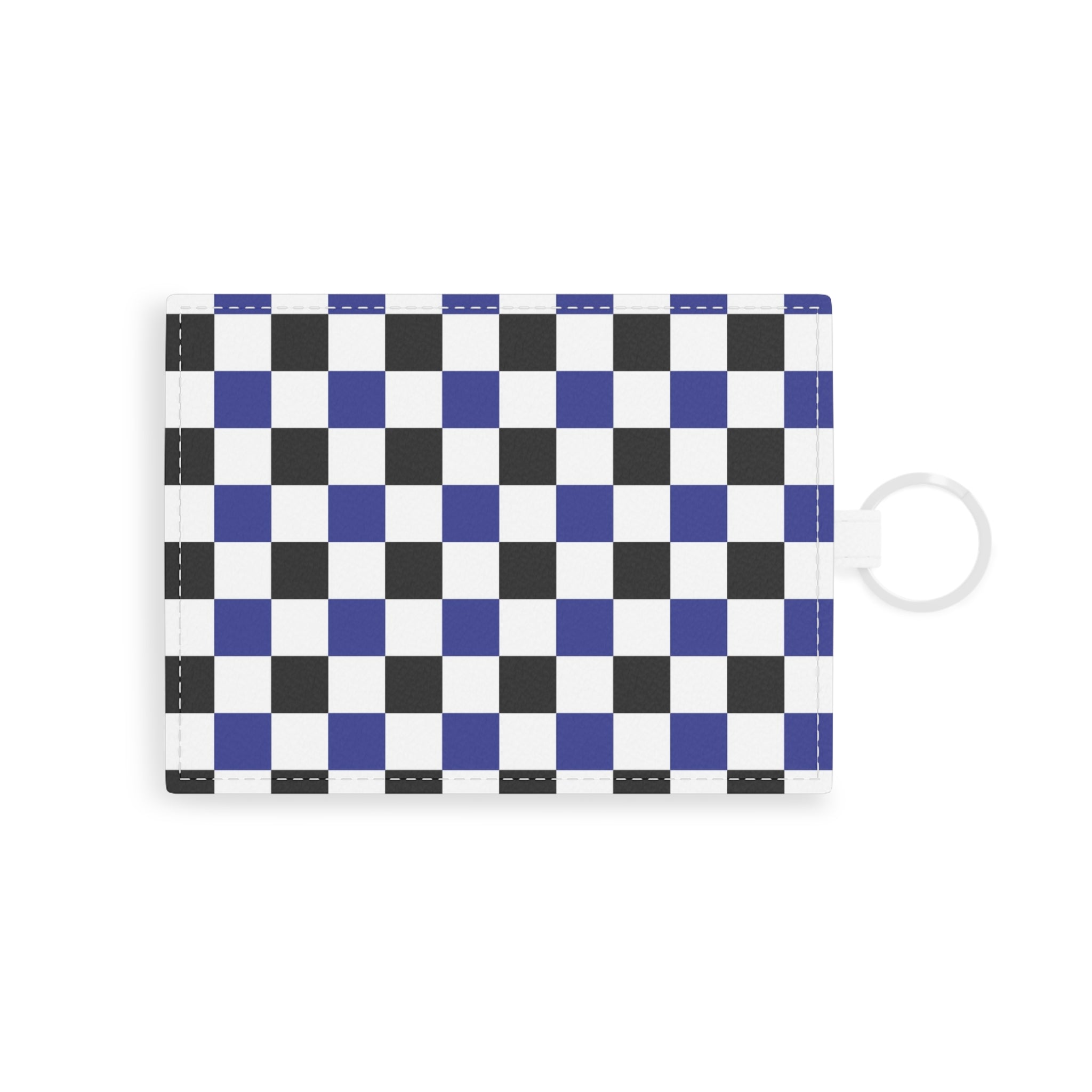 Checkerboard Blue White and Black Saffiano Leather Card Holder, Artsulli - Art is Long, Life is Short, Accessories, Size, One size, Color, White, , , 15129431541868792885