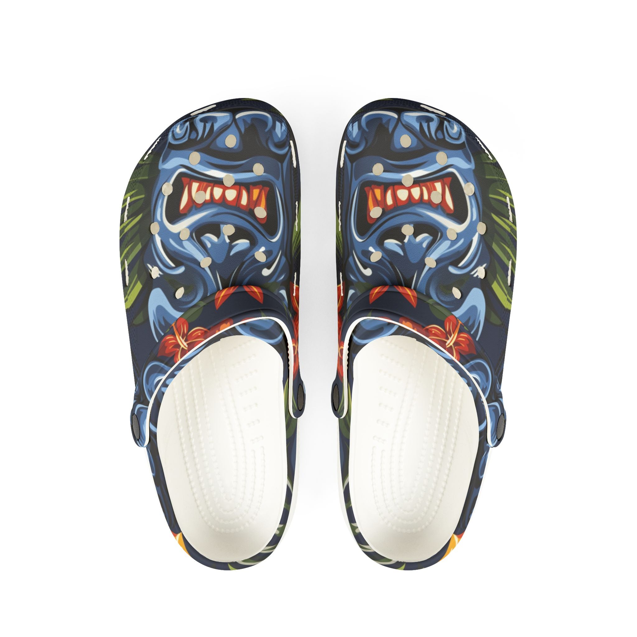 Tiki Bloom Navy EVA Foam Rubber Shoes (AOP), Artsulli - Art is Long, Life is Short, Shoes, Size, US 6 (Women's), Color, White, , , 16157640850660684846