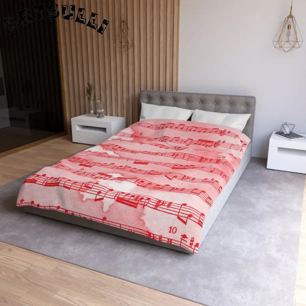 JAKKOUTTHEBXX Red Watercolor Sheet Music Art Printed Duvet Cover 2025