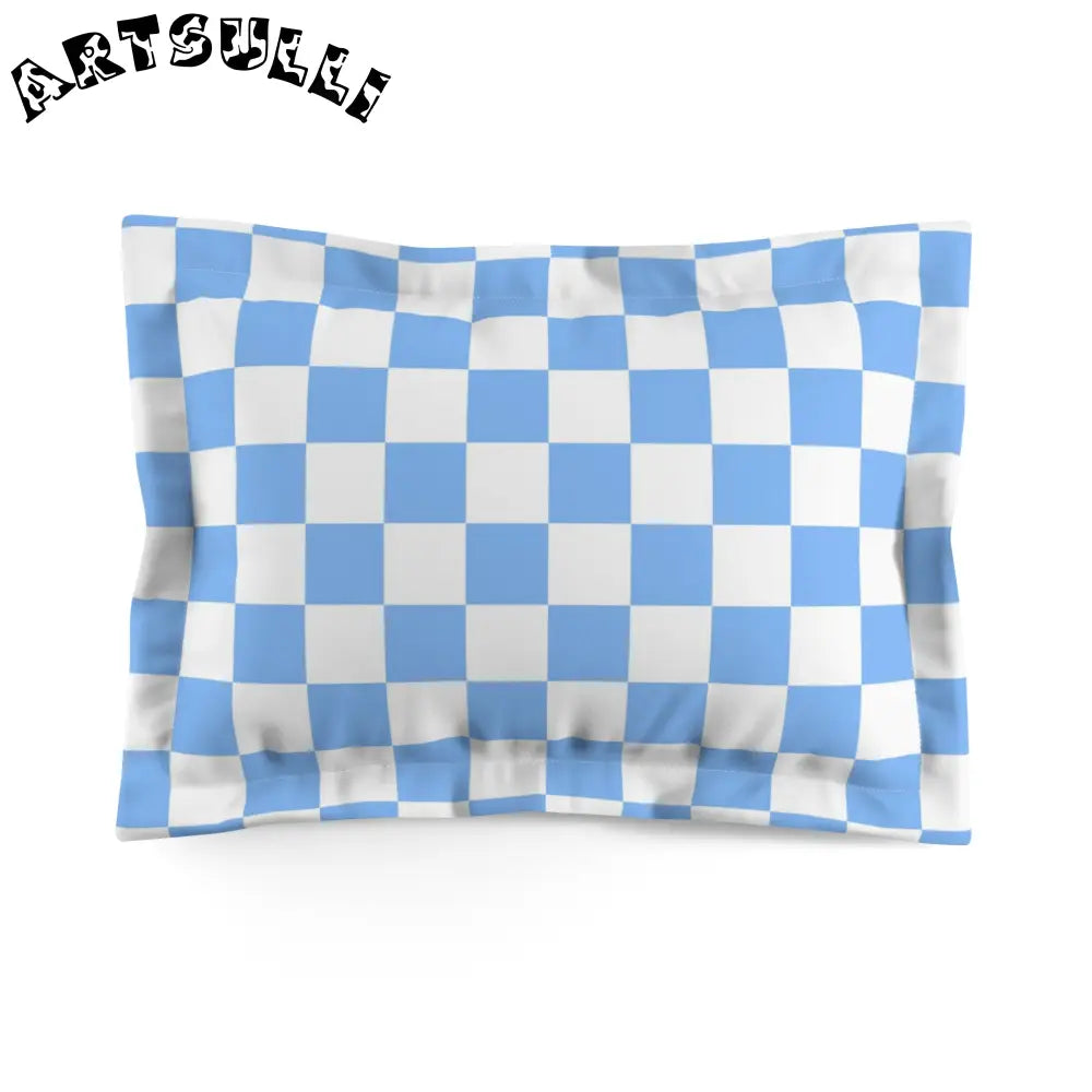 JAKKOUTTHEBXX Checkerboard White and Light Blue Microfiber Pillow