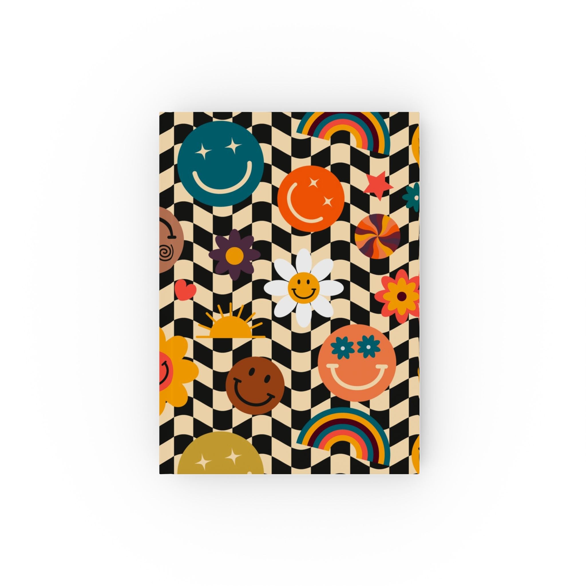 Trippy x Wavy Checkerboard x Smiley Face x Rainbow x Flowers Multi-Color Hard Backed Journal, Artsulli - Art is Long, Life is Short, Paper products, Paper, Blank, Size, 5.2" x 7.4", , , 14415430550539542843