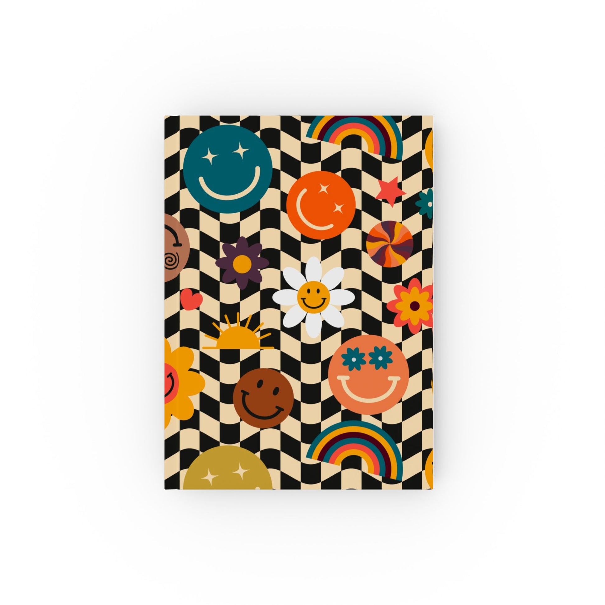 Trippy x Wavy Checkerboard x Smiley Face x Rainbow x Flowers Multi-Color Hard Backed Journal, Artsulli - Art is Long, Life is Short, Paper products, Paper, Graph, Size, 5.2" x 7.4", , , 27329188892239689866