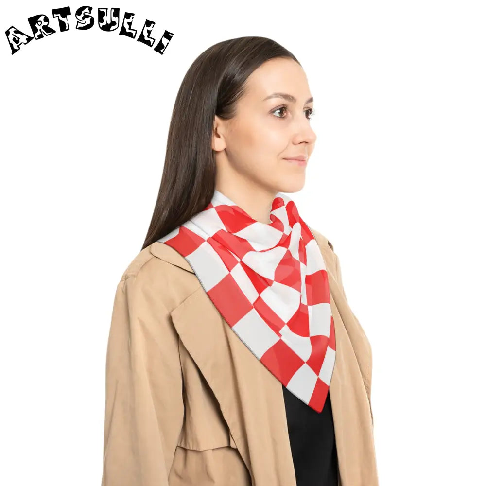 JAKKOUTTHEBXX Checkerboard Red and White Poly Scarf JAKKOUTTHEBXX