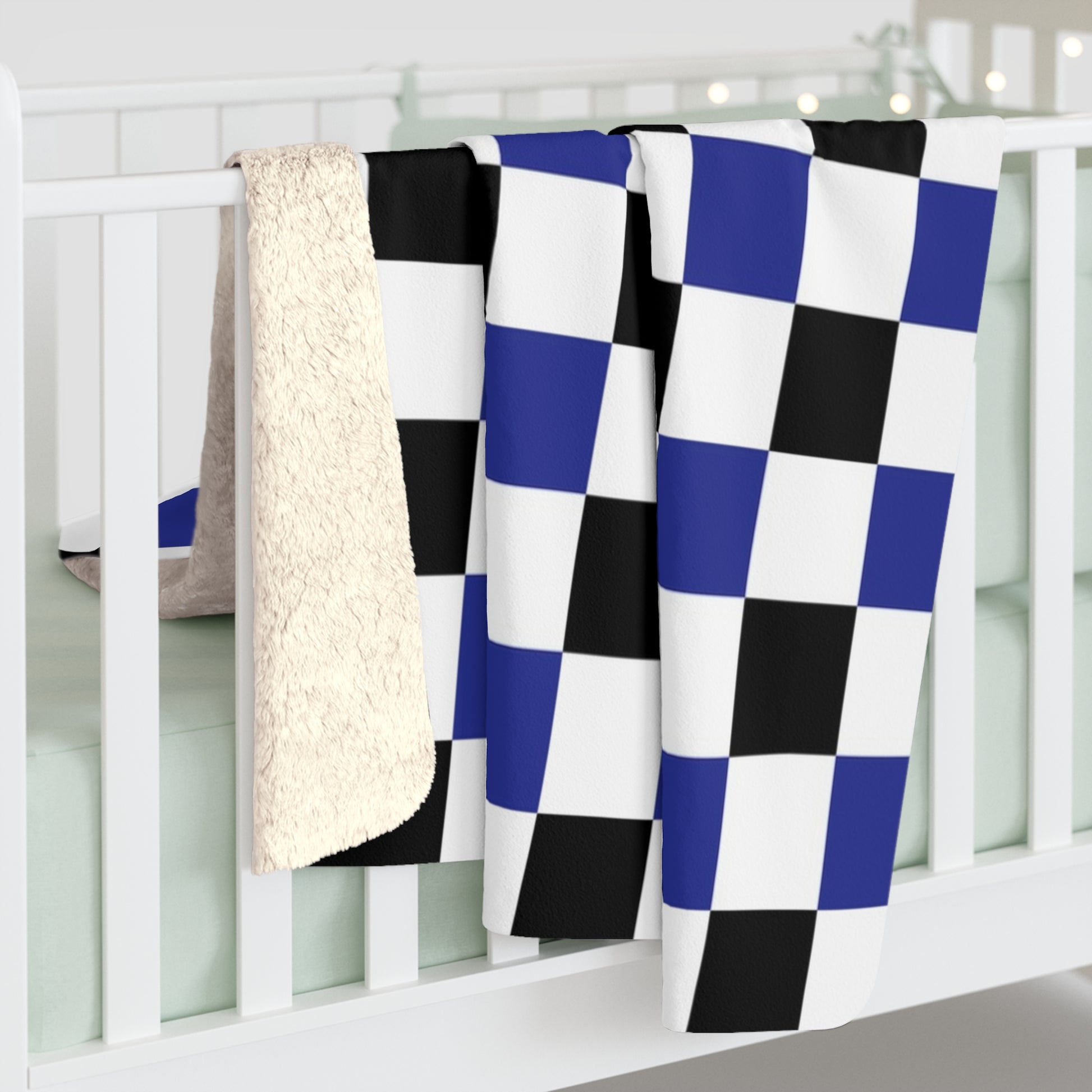 Checkerboard Blue White and Black Sherpa Fleece Blanket, Artsulli - Art is Long, Life is Short, Home Decor, , , , , , , 