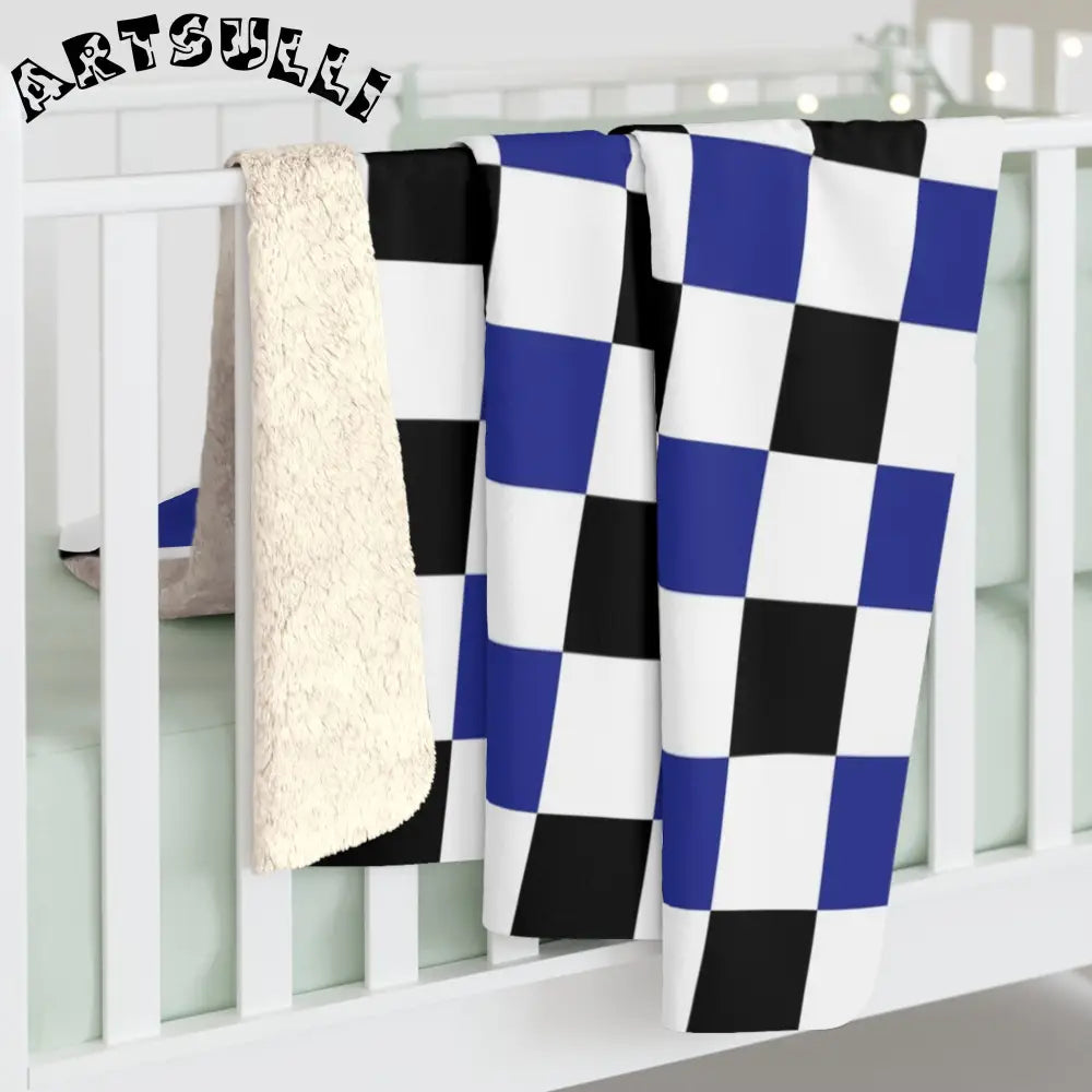 JAKKOUTTHEBXX Checkerboard Blue White and Black Sherpa Fleece