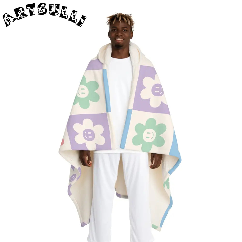 JAKKOUTTHEBXX Checkerboard Smiley Flower Hooded Fleece Blanket 2025