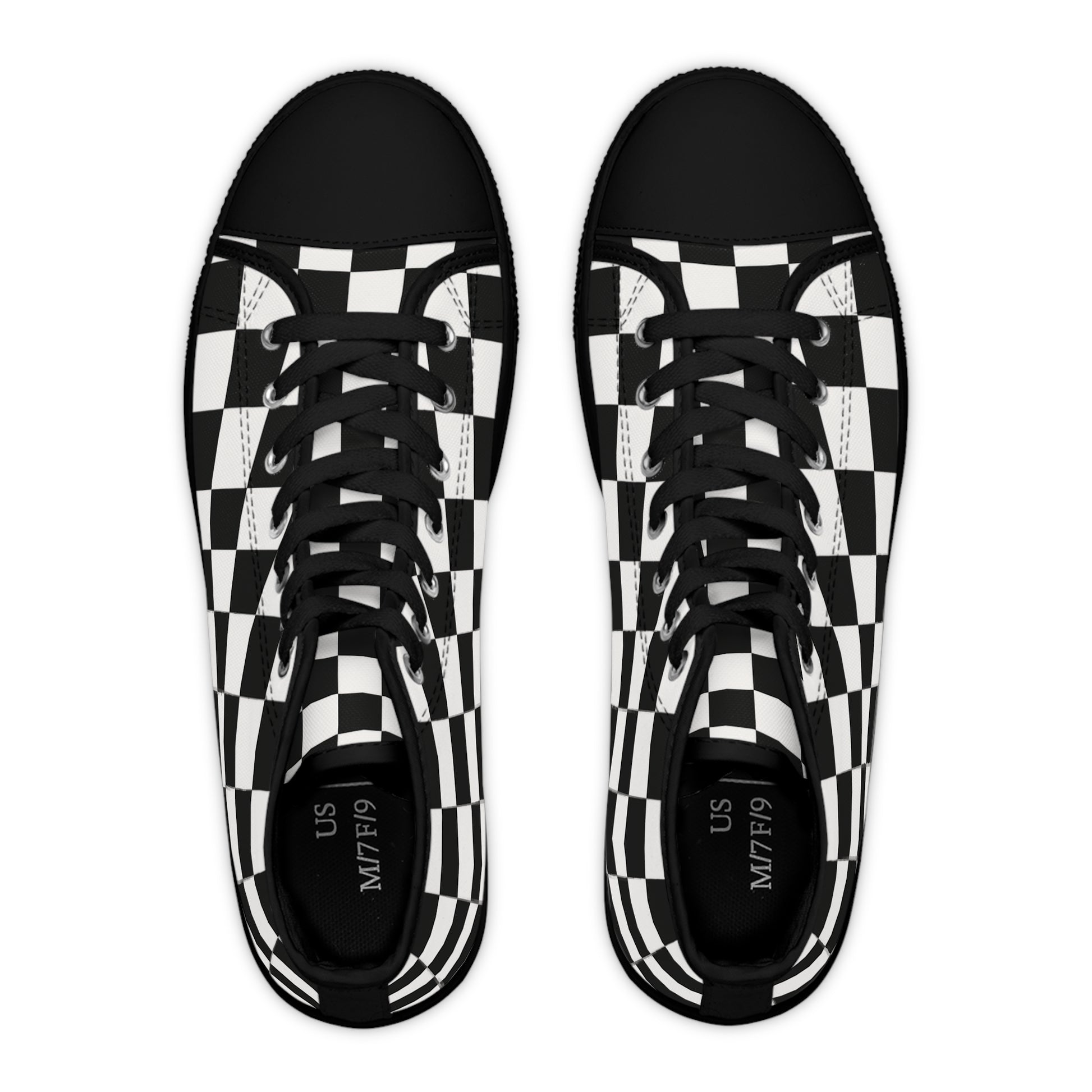 Checkerboard White and Black Women's High Top Sneakers, Artsulli - Art is Long, Life is Short, Shoes, , , , , , , 