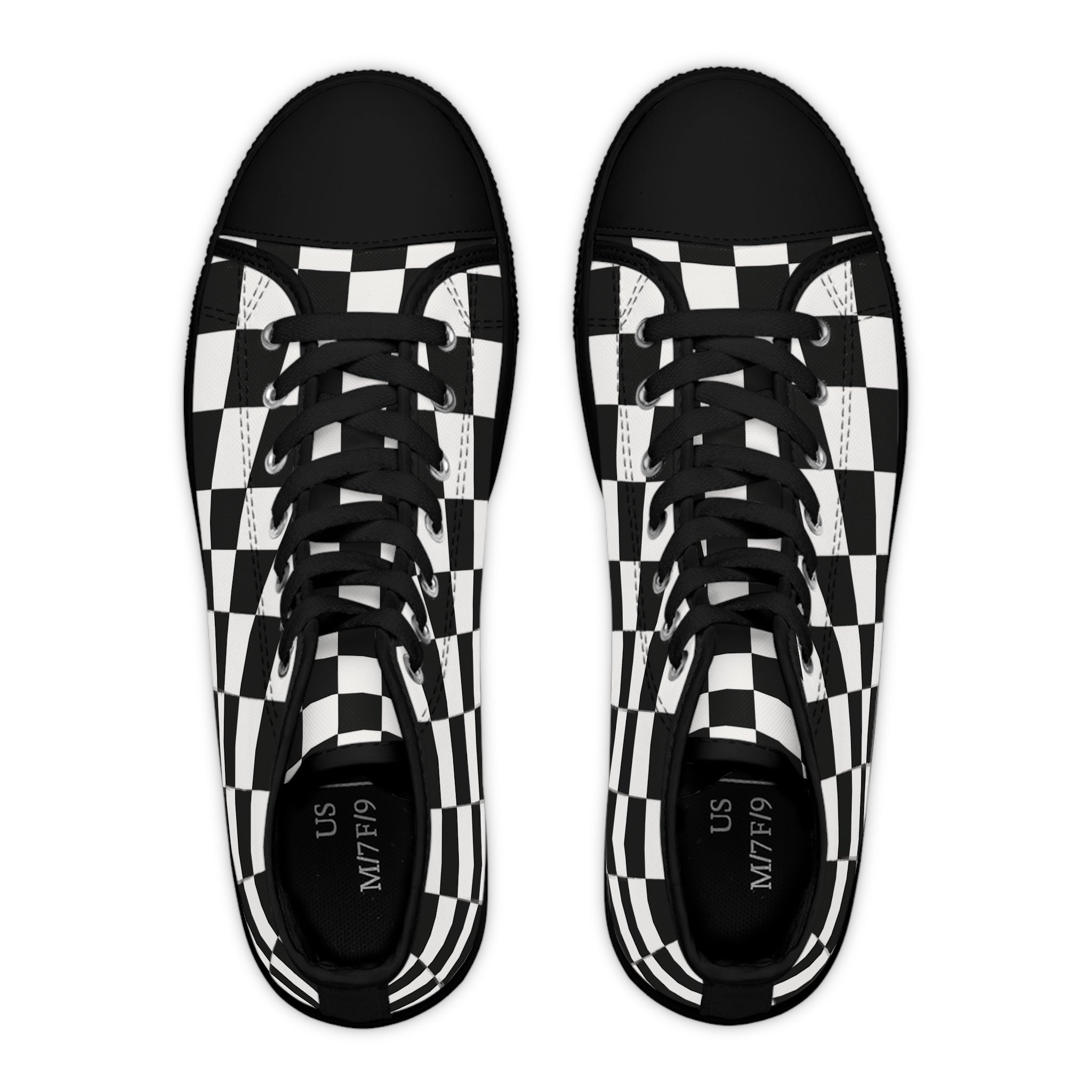 Checkerboard White and Black Women's High Top Sneakers, Artsulli - Art is Long, Life is Short, Shoes, , , , , , , 