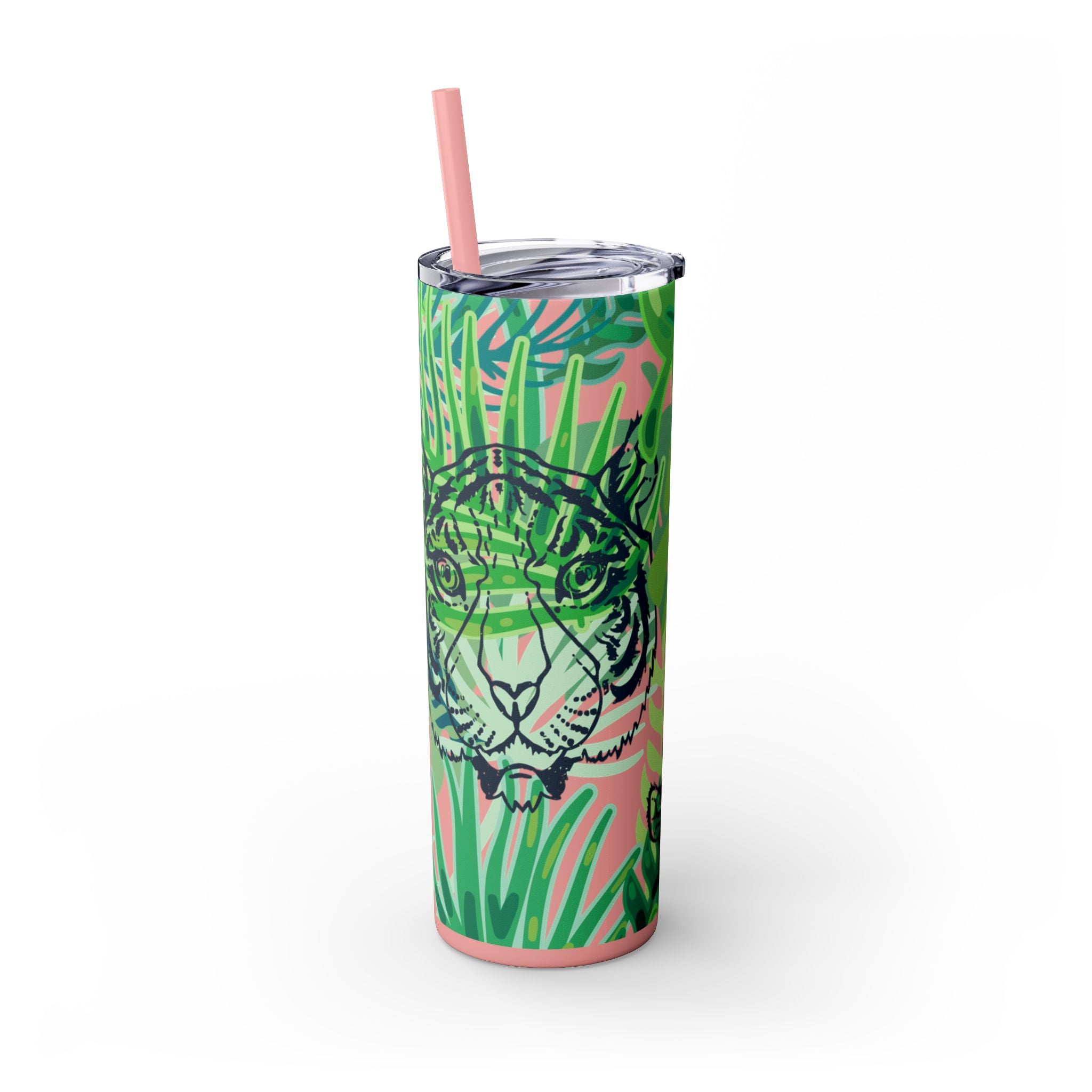 Tropical Jungle Tigers Green Skinny Tumbler with Straw, 20oz, Artsulli - Art is Long, Life is Short, Mug, , , , , , , 