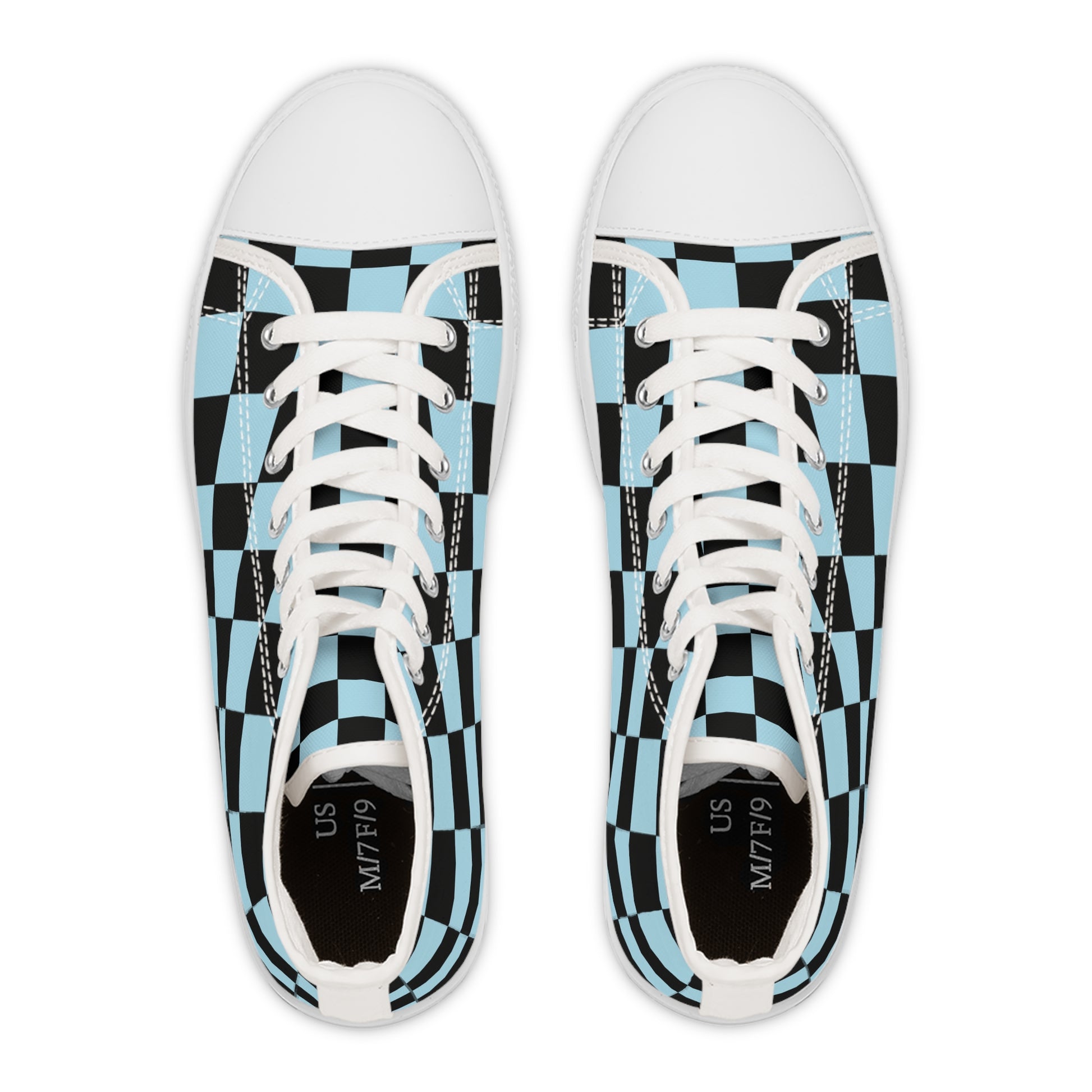 Checkerboard Black and Blue Women's High Top Sneakers, Artsulli - Art is Long, Life is Short, Shoes, , , , , , , 