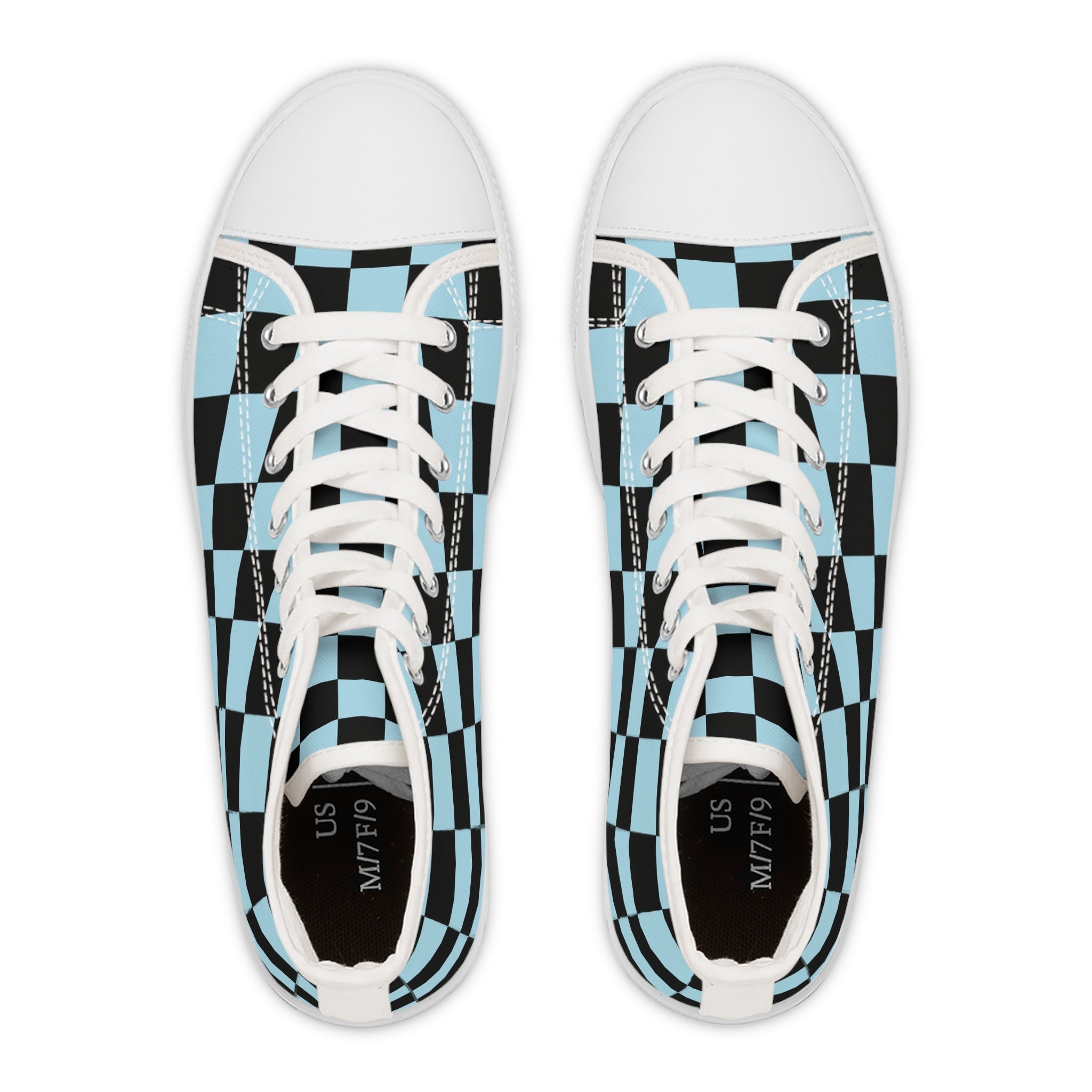 Checkerboard Black and Blue Women's High Top Sneakers, Artsulli - Art is Long, Life is Short, Shoes, , , , , , , 