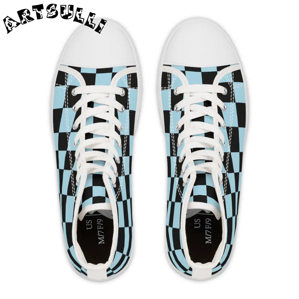 JAKKOUTTHEBXX Checkerboard Black and Blue Women’s High Top Sneakers