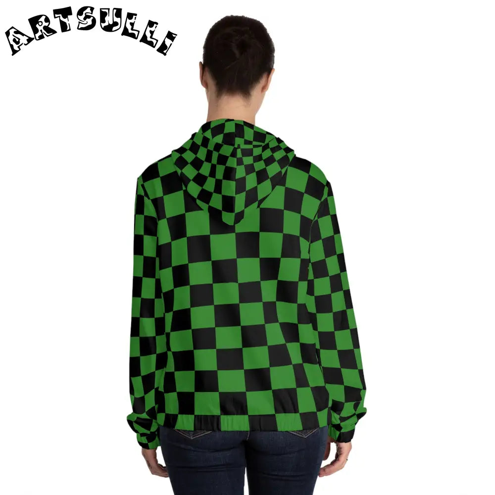 JAKKOUTTHEBXX Checkerboard Green and Black Women’s Full-Zip Hoodie