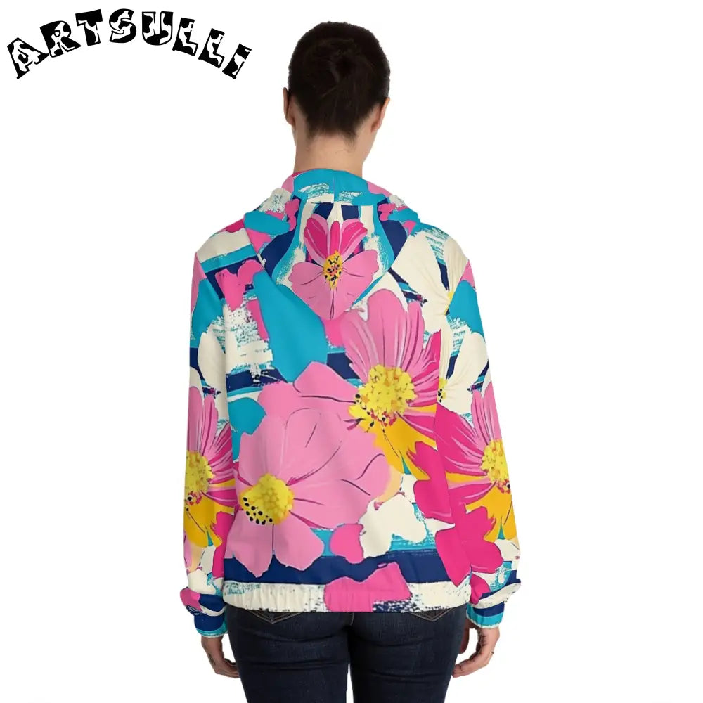 JAKKOUTTHEBXX Dayglo Floral Stripes Women’s Full-Zip Hoodie (AOP)