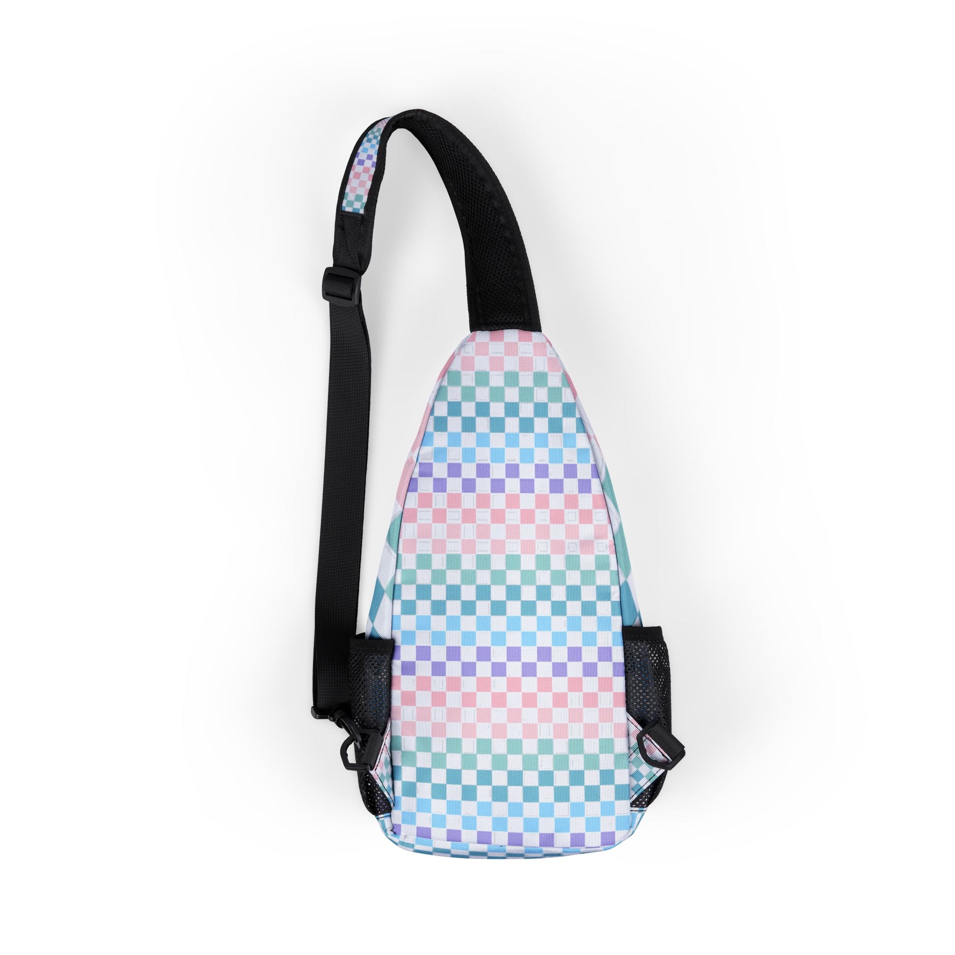 Vaporwave Rainbow Checkerboard Chest Bag (AOP), Artsulli - Art is Long, Life is Short, Bags, , , , , , , 