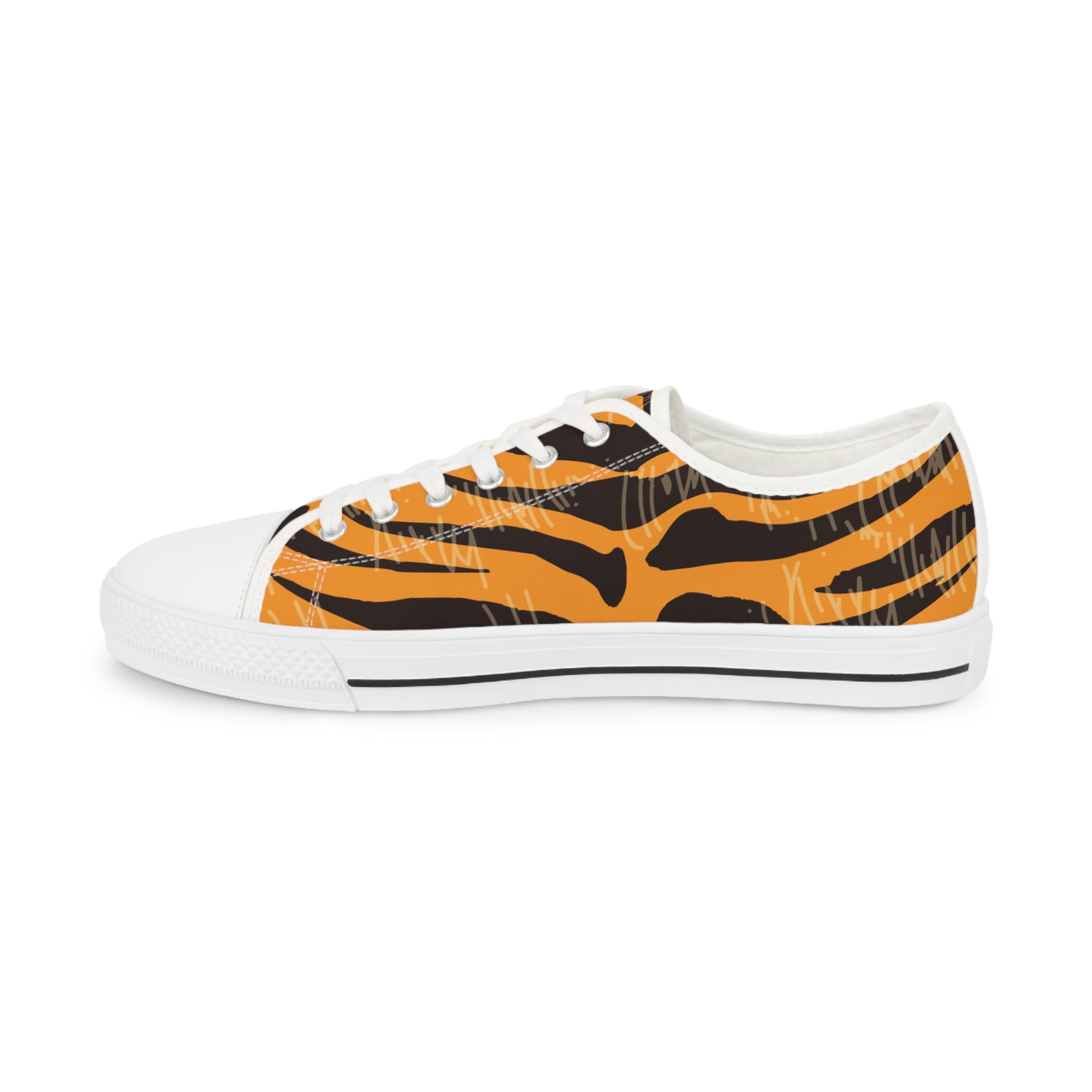 Tiger Scratches Orange and Black Men's Low Top Sneakers, Artsulli - Art is Long, Life is Short, Shoes, , , , , , , 