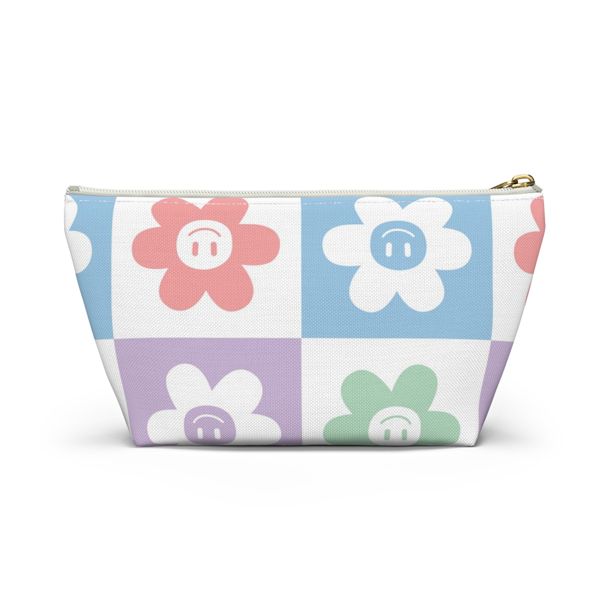 Chessboard x Smiley Face Flowers Multi-Color Accessory Pouch w T-bottom, Artsulli - Art is Long, Life is Short, Bags, , , , , , , 