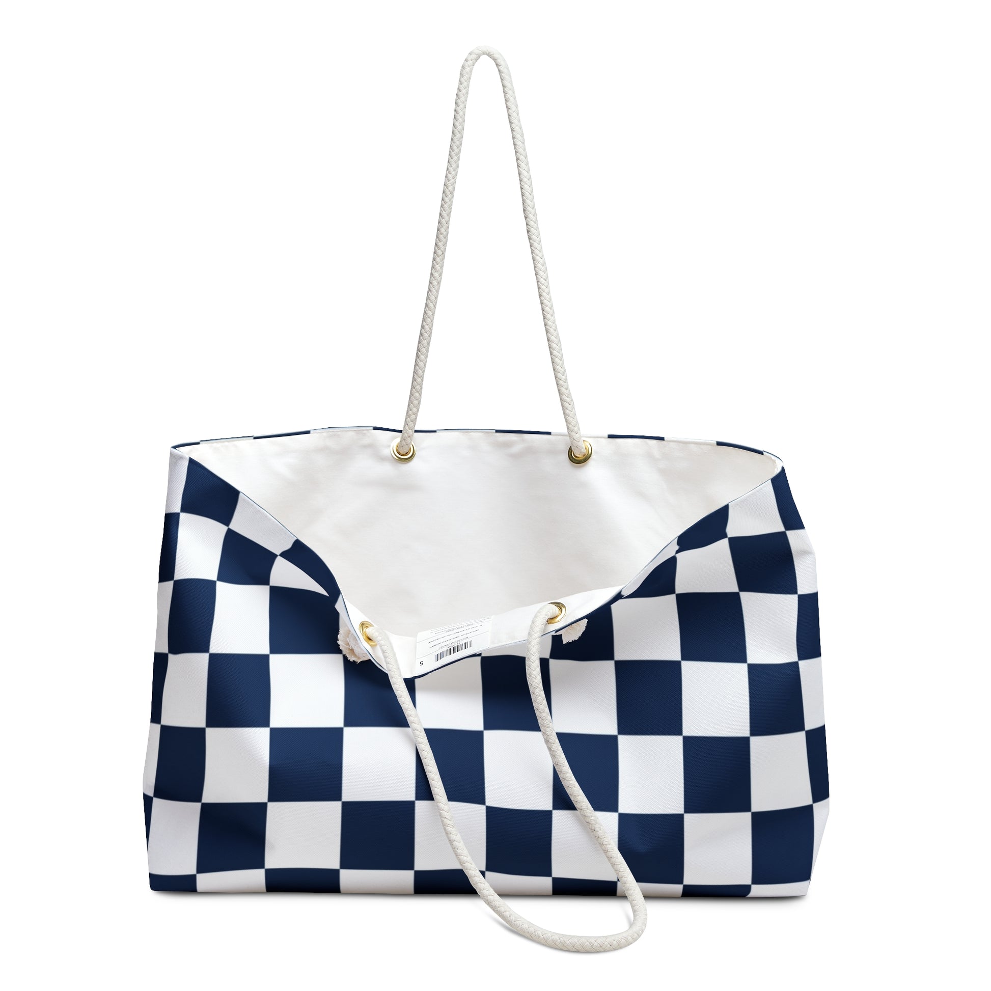 Checkerboard White and Navy Blue Weekender Bag, Artsulli - Art is Long, Life is Short, Bags, , , , , , , 