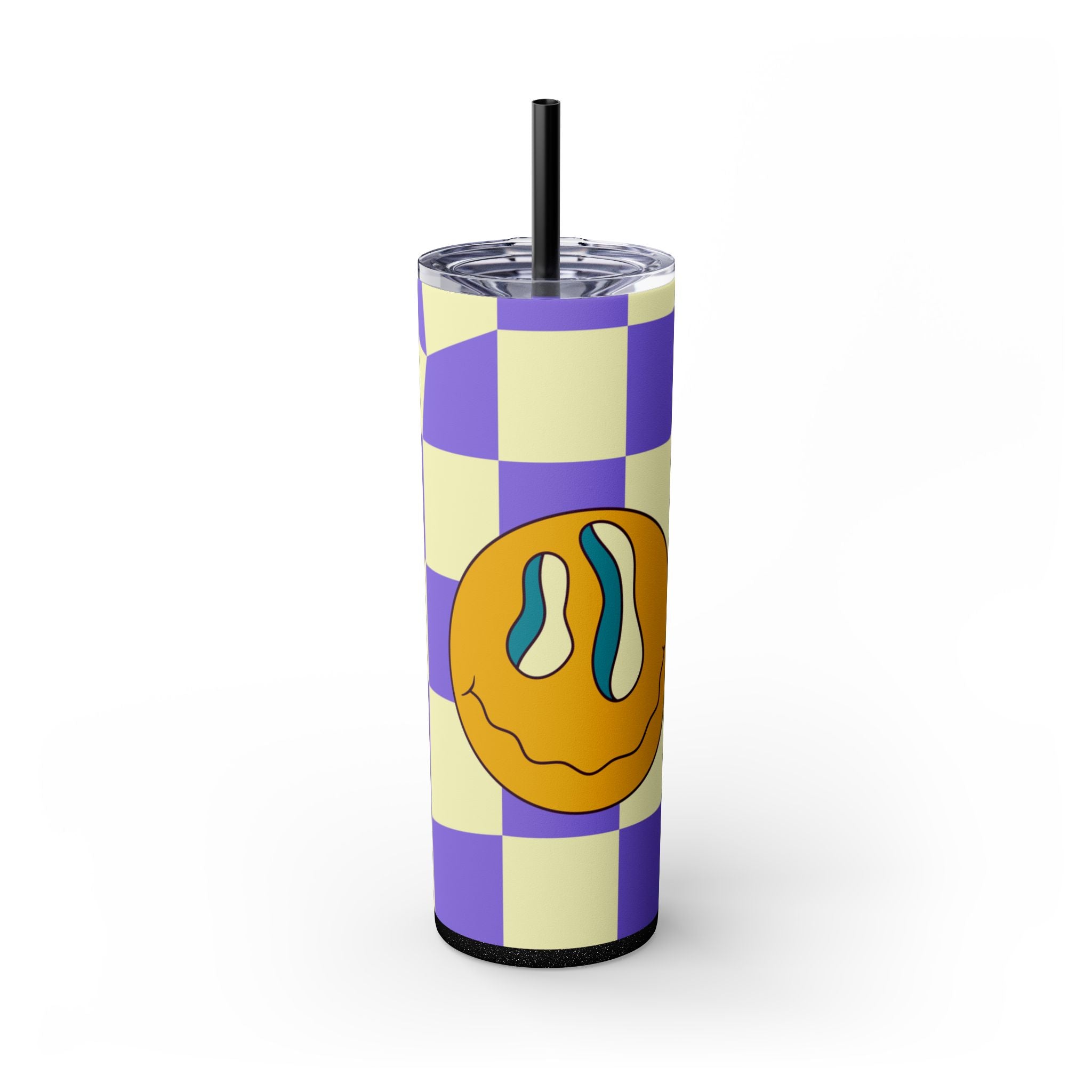 Trippy Flower Power Motifs Rave Garden Grins Skinny Tumbler with Straw, 20oz, Artsulli - Art is Long, Life is Short, Mug, Finish, Glossy, Color, Glitter Black, Size, 20oz, 13751553369220
