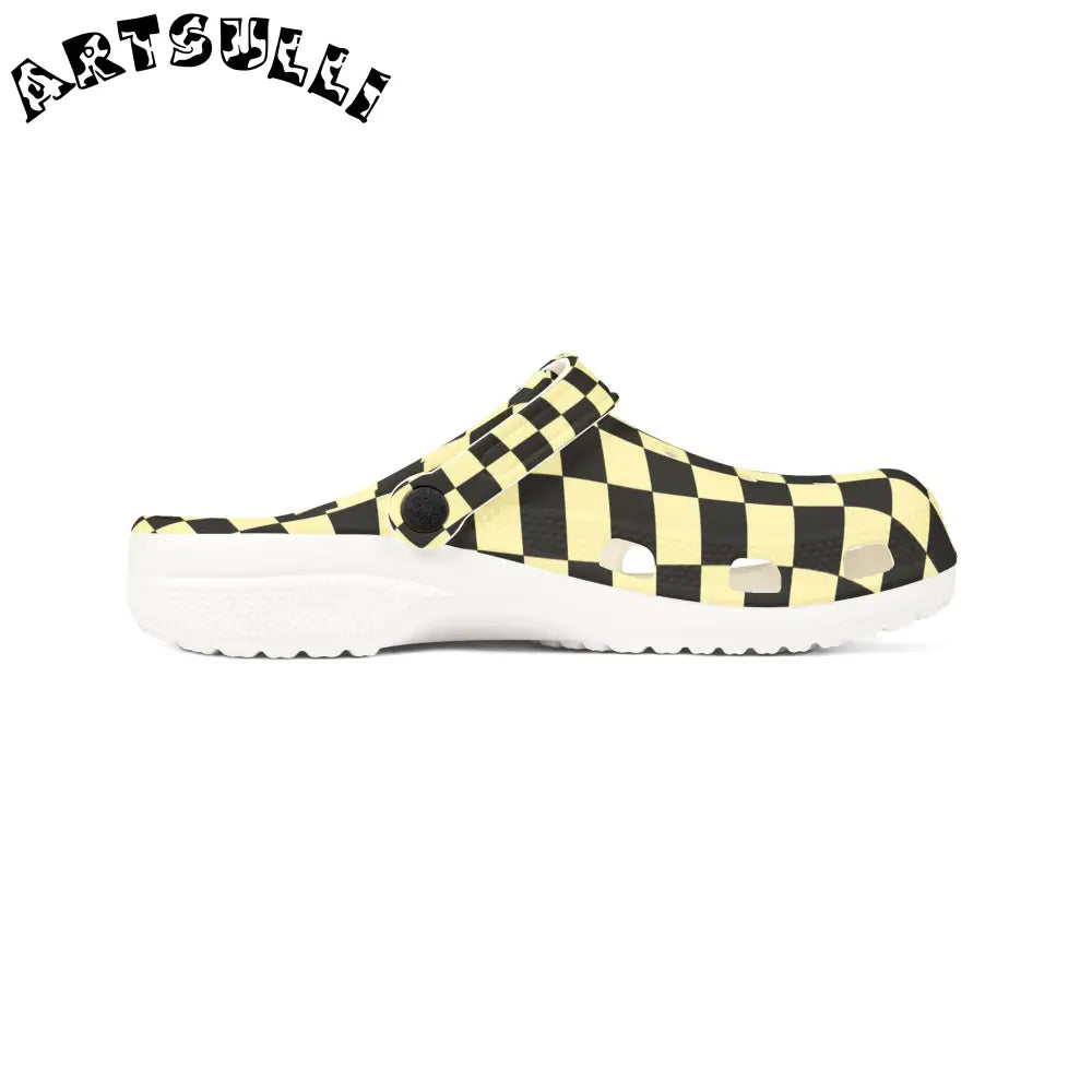 JAKKOUTTHEBXX Checkerboard Black and Yellow EVA Foam Rubber Shoes