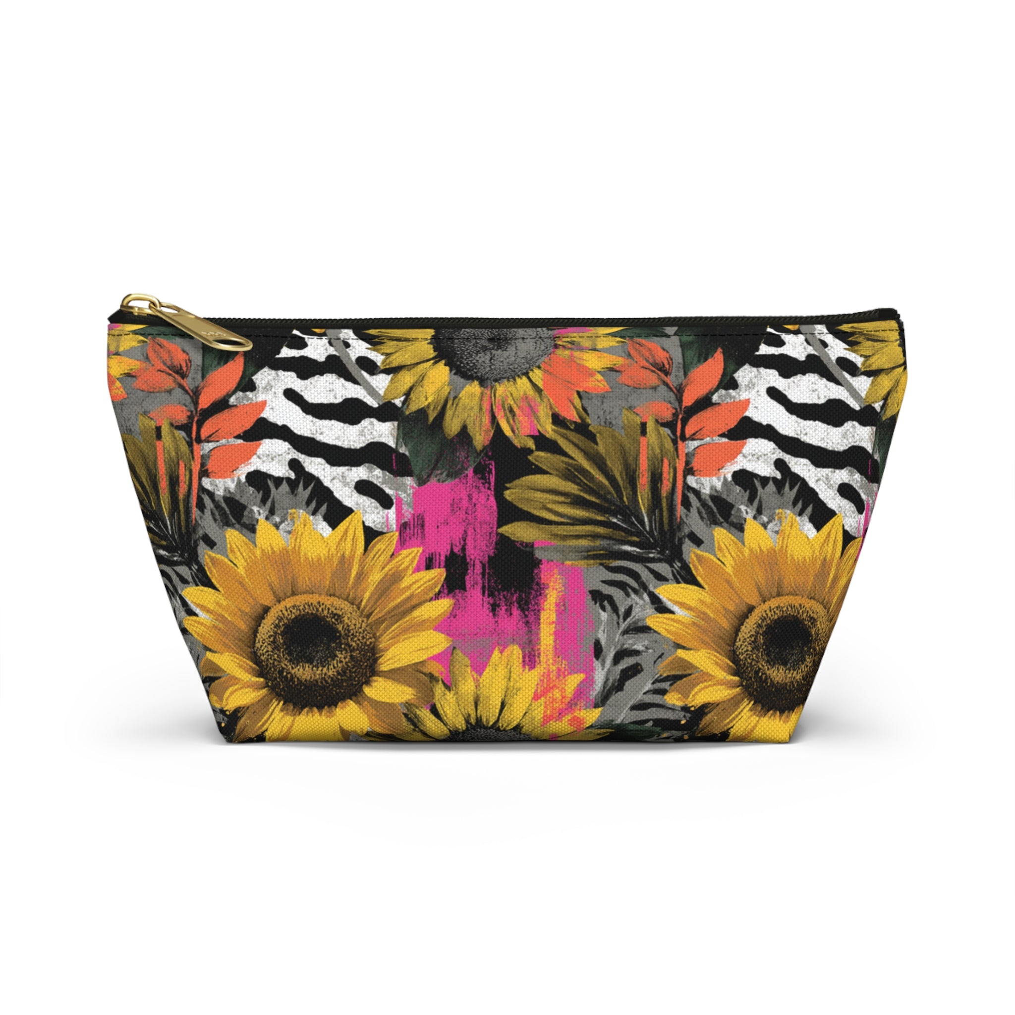 Zebra Stripes x Sunflowers Multi-Color Accessory Pouch w T-bottom, Artsulli - Art is Long, Life is Short, Bags, Size, Small, Color, Black zipper, , , 11244867594988528406
