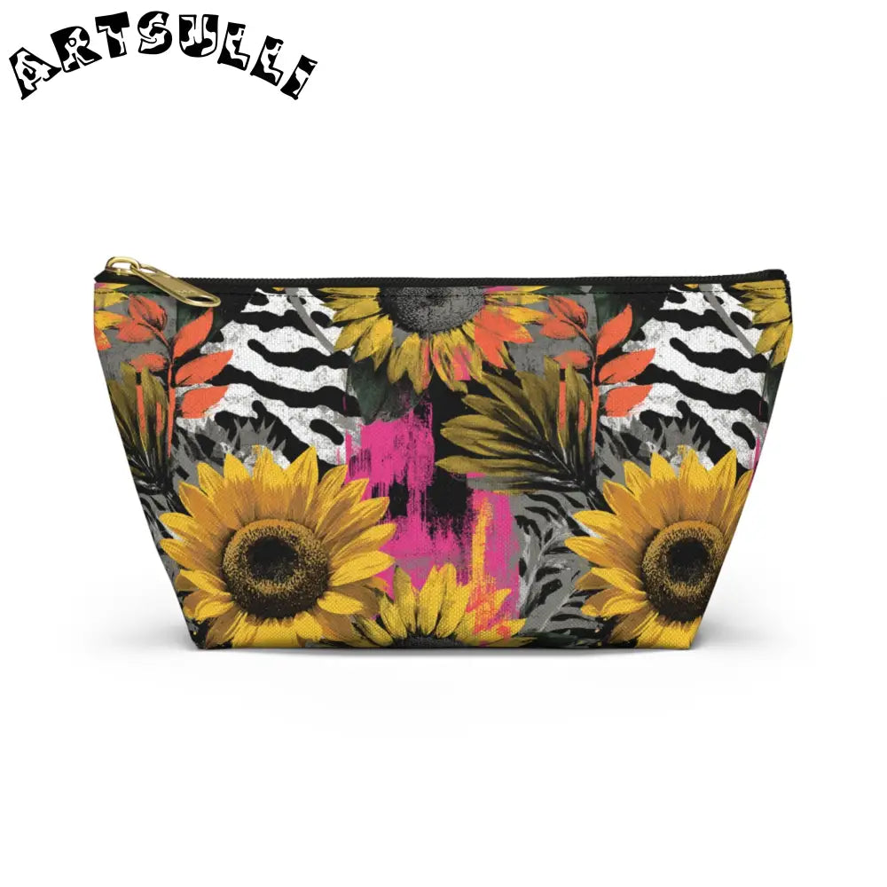 Zebra Stripes x Sunflowers Multi-Color Accessory Pouch w T-bottom, Artsulli - Art is Long, Life is Short, Bags, Size, Small, Color, Black zipper, , , 11244867594988528406