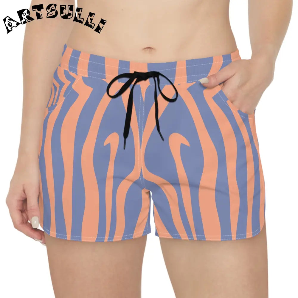 JAKKOUTTHEBXX Zebra Stripes Orange and Blue Women’s Casual Shorts