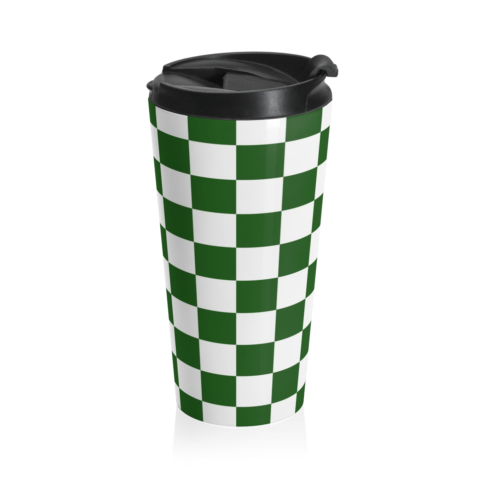 Checkerboard White and Dark Green Stainless Steel Travel Mug, Artsulli - Art is Long, Life is Short, Mug, , , , , , , 