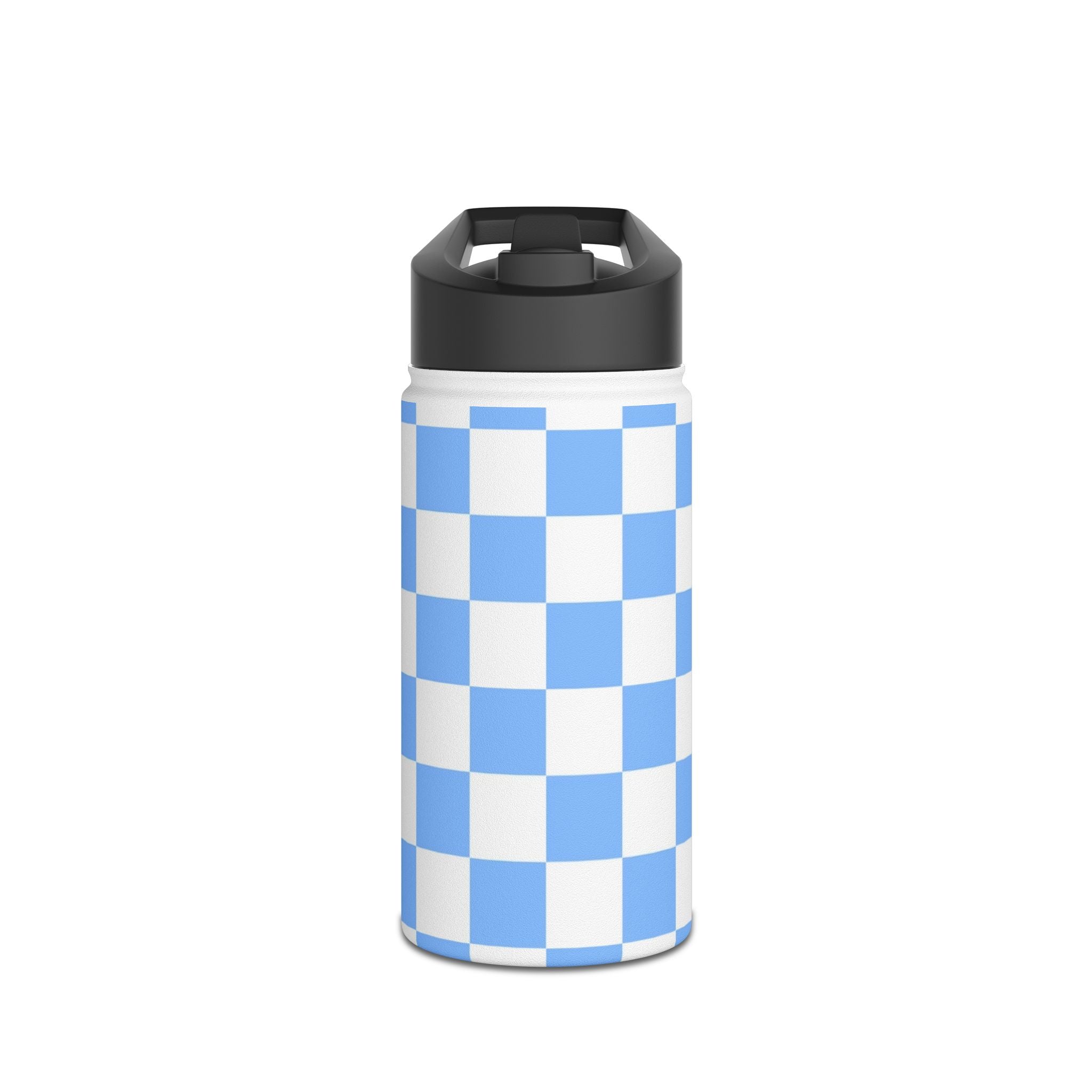 Checkerboard White and Light Blue Stainless Steel Water Bottle, Standard Lid, Artsulli - Art is Long, Life is Short, Mug, Size, 12oz, Color, White, , , 18976314260750230135