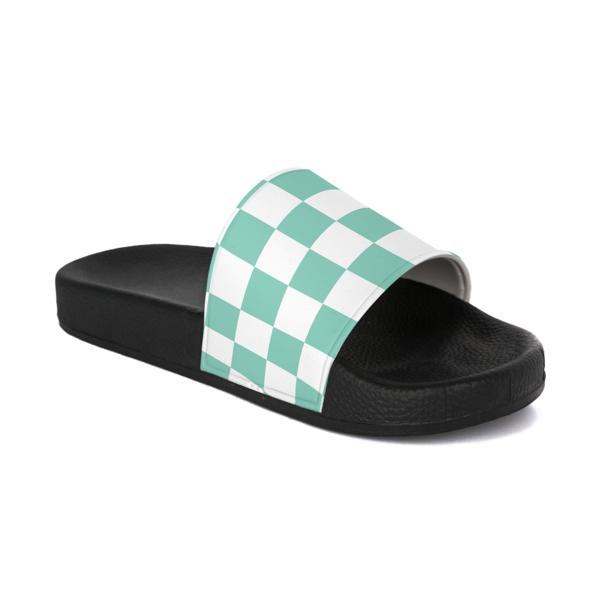 Checkerboard Light Green Women's Slide Sandals, Artsulli - Art is Long, Life is Short, Shoes, Color, Black sole, Size, US 5, , , 61740044407323854996