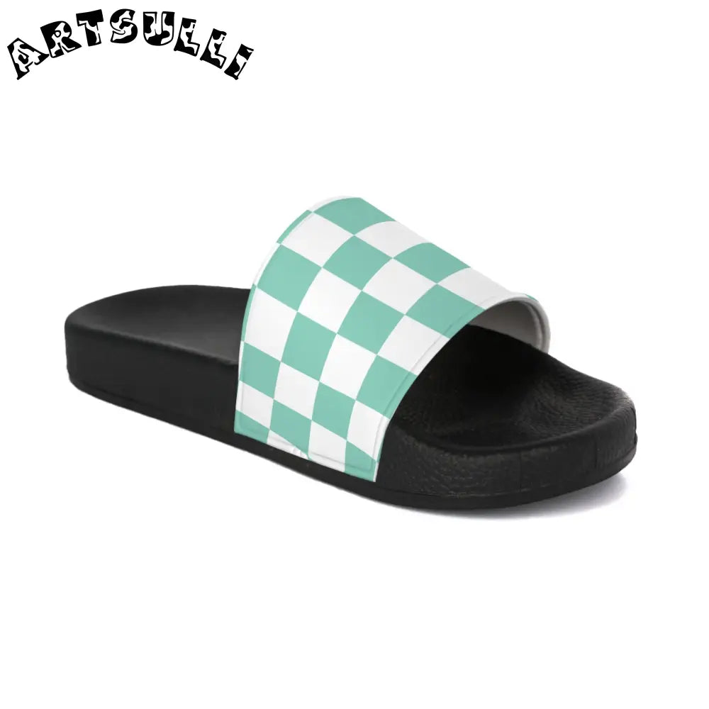 JAKKOUTTHEBXX Checkerboard Light Green Women’s Slide Sandals