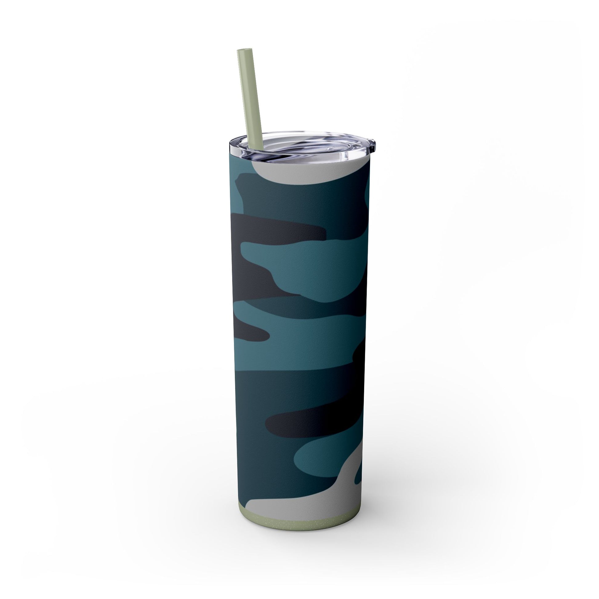 Blue Camouflage Skinny Tumbler with Straw, 20oz, Artsulli - Art is Long, Life is Short, Mug, , , , , , , 