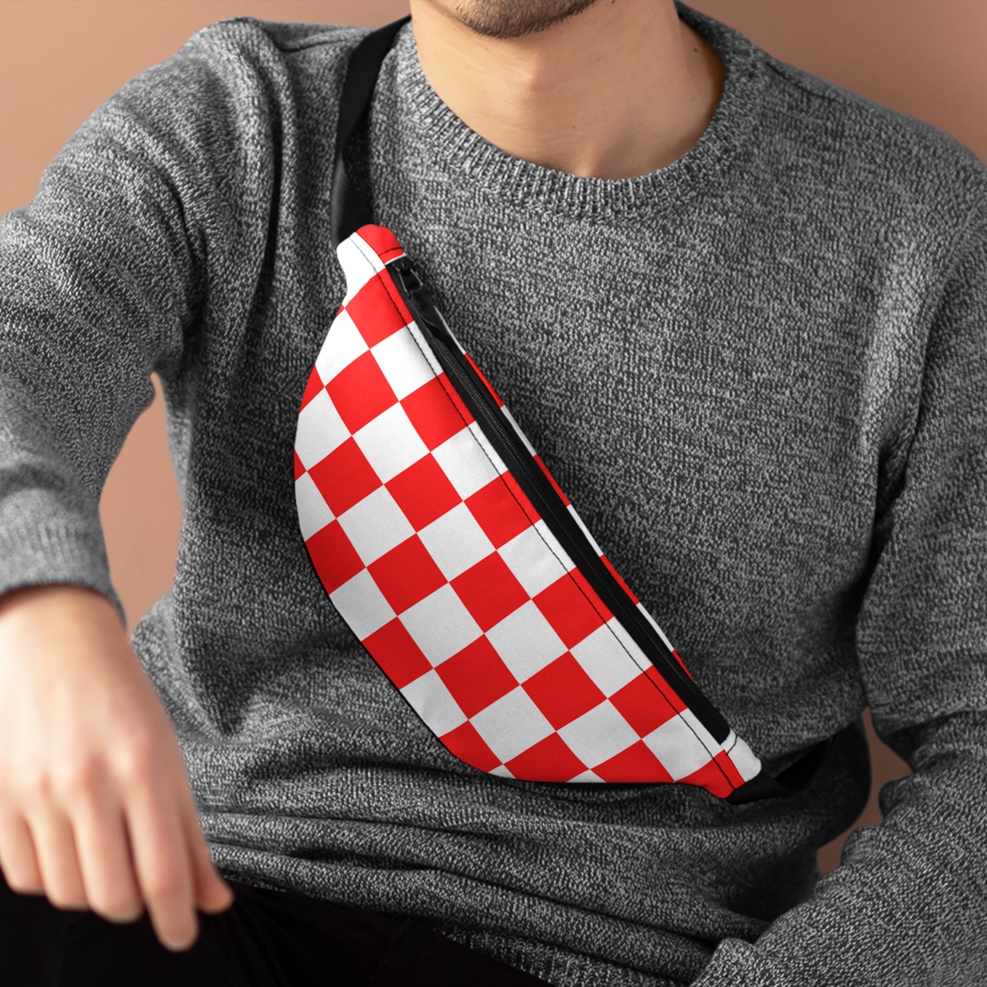 Checkerboard Red and White Fanny Pack, Artsulli - Art is Long, Life is Short, Bags, , , , , , , 