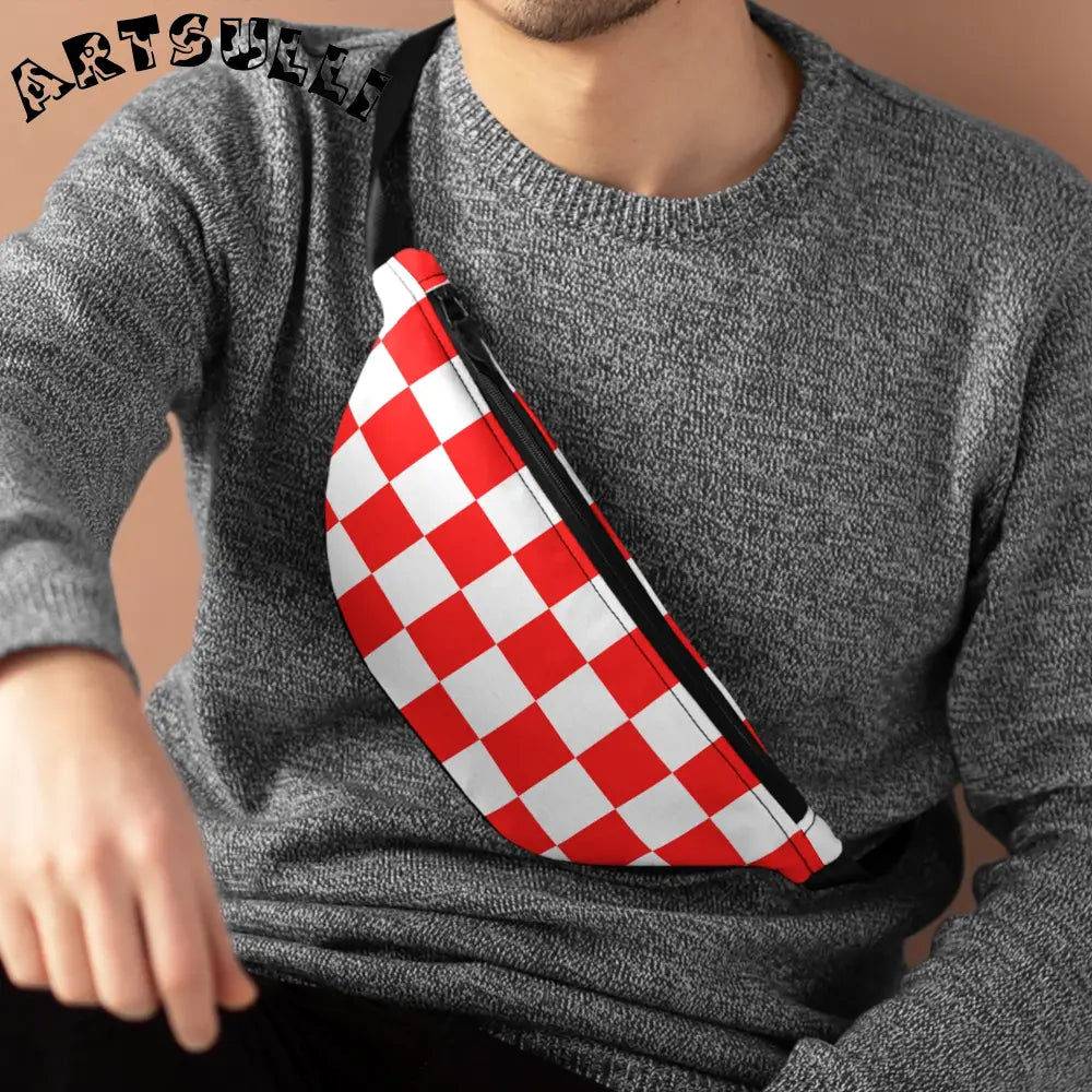 JAKKOUTTHEBXX Checkerboard Red and White Fanny Pack JAKKOUTTHEBXX